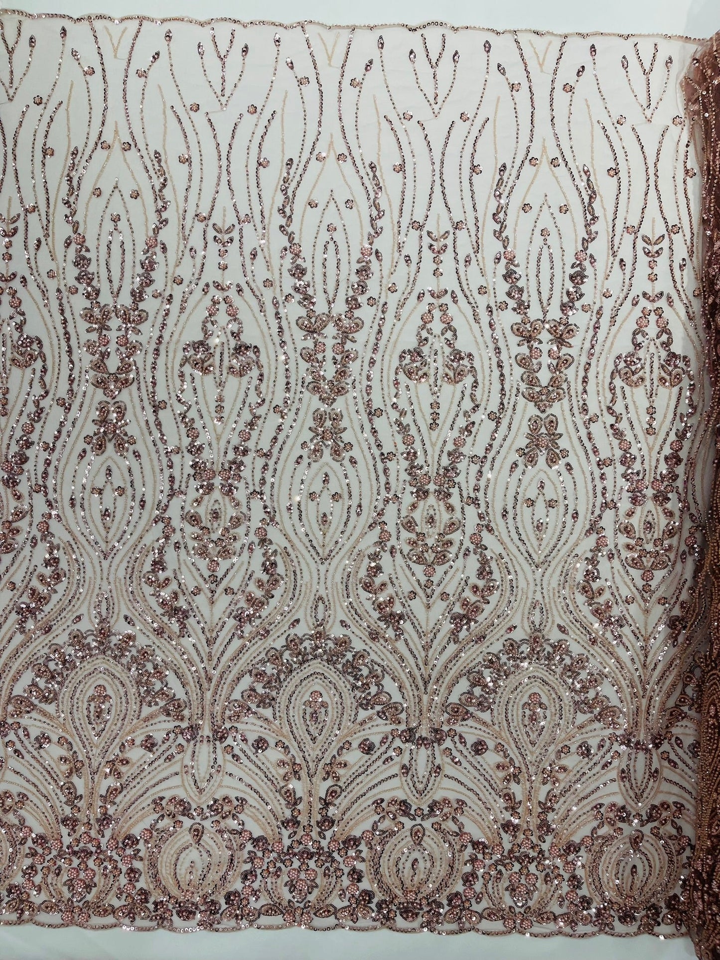 Modern Luxury Beaded Fabric Embroidered on a Mesh Lace 54” Wide| New Creations Fabric & Foam Inc. - New Creations Fabric & Foam Inc