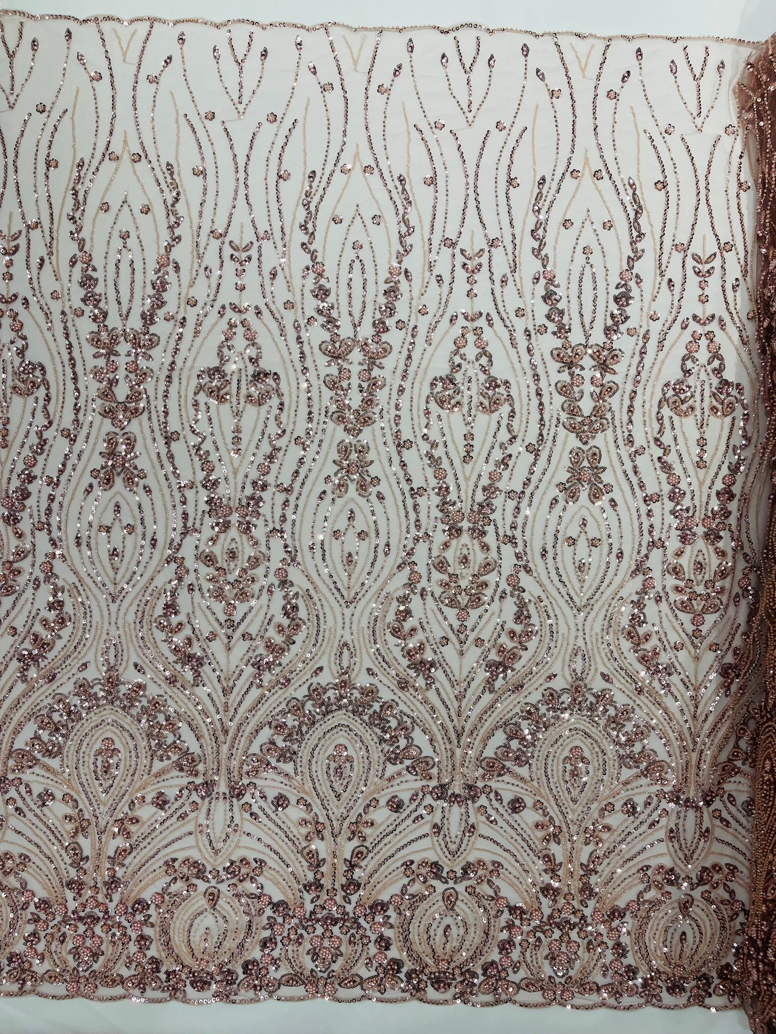 Modern Luxury Beaded Fabric Embroidered on a Mesh Lace 54” Wide| New Creations Fabric & Foam Inc. - New Creations Fabric & Foam Inc