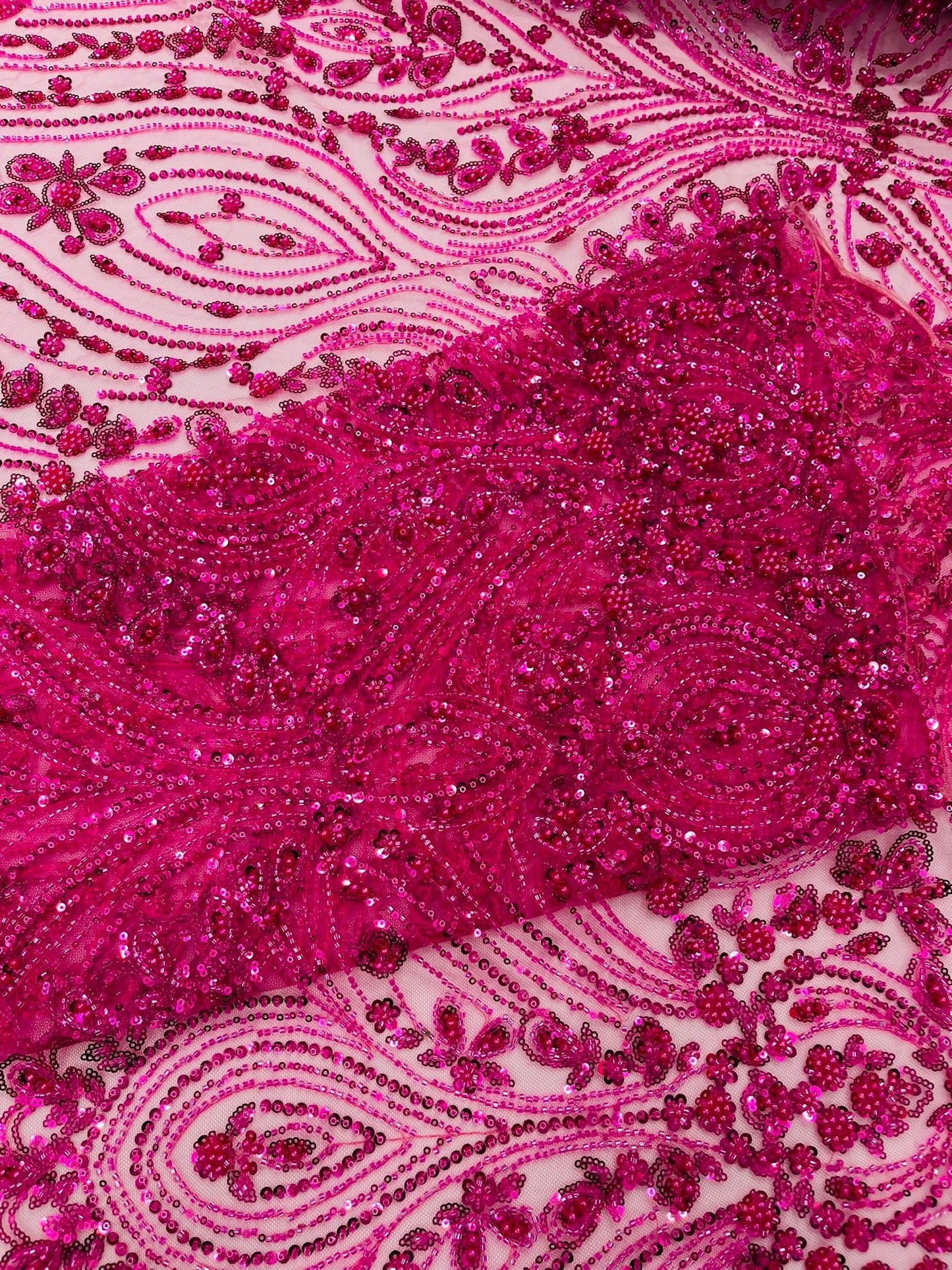 Modern Luxury Beaded Fabric Embroidered on a Mesh Lace 54” Wide| New Creations Fabric & Foam Inc. - New Creations Fabric & Foam Inc