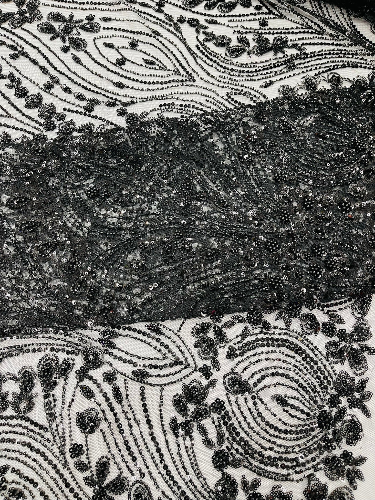 Modern Luxury Beaded Fabric Embroidered on a Mesh Lace 54” Wide| New Creations Fabric & Foam Inc. - New Creations Fabric & Foam Inc