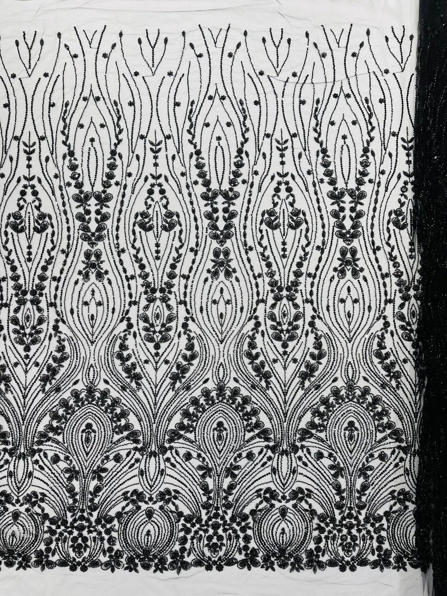 Modern Luxury Beaded Fabric Embroidered on a Mesh Lace 54” Wide| New Creations Fabric & Foam Inc. - New Creations Fabric & Foam Inc