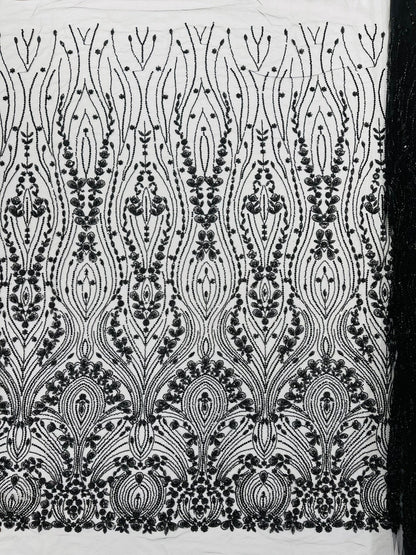 Modern Luxury Beaded Fabric Embroidered on a Mesh Lace 54” Wide| New Creations Fabric & Foam Inc. - New Creations Fabric & Foam Inc