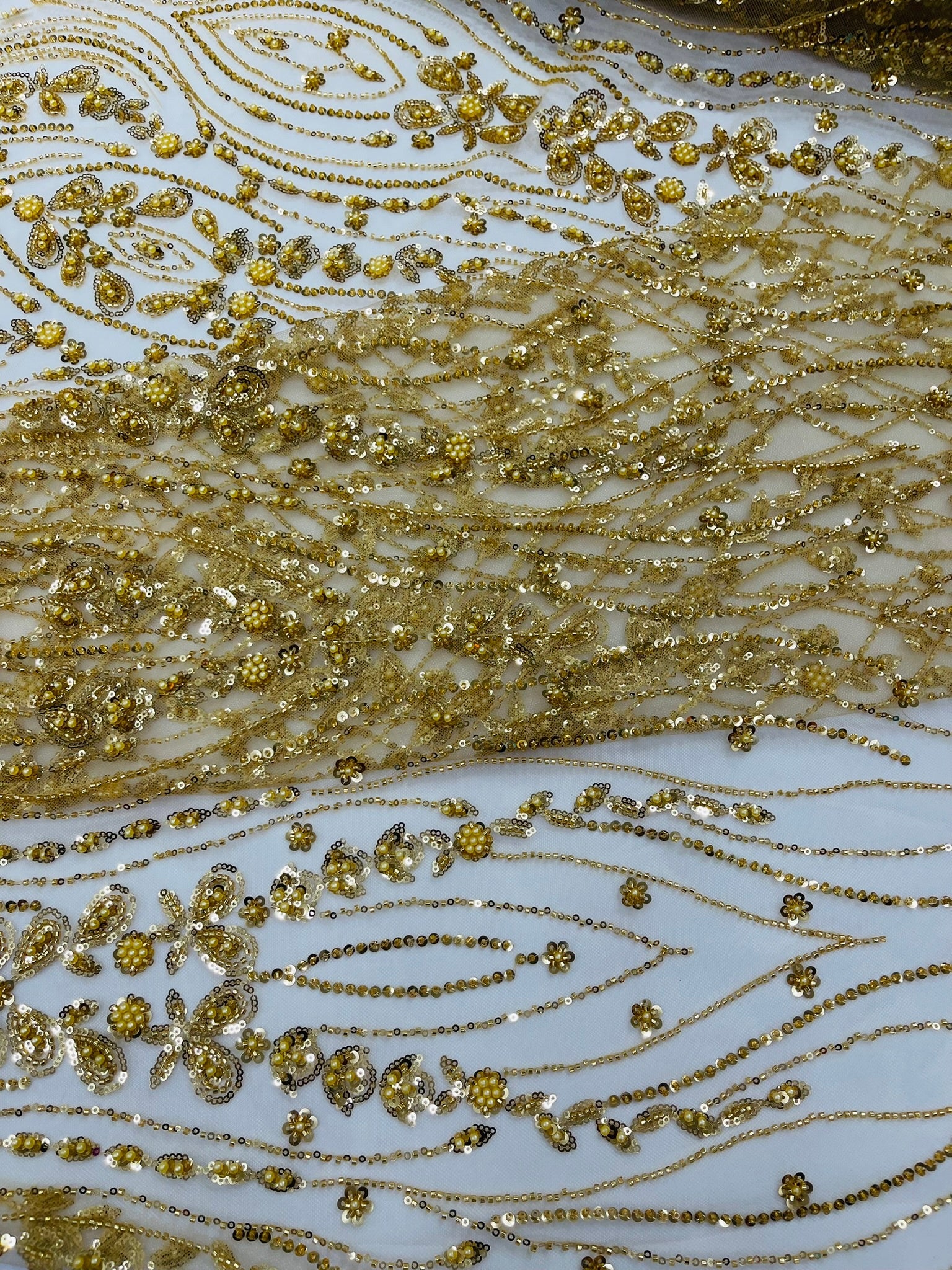 Modern Luxury Beaded Fabric Embroidered on a Mesh Lace 54” Wide| New Creations Fabric & Foam Inc. - New Creations Fabric & Foam Inc