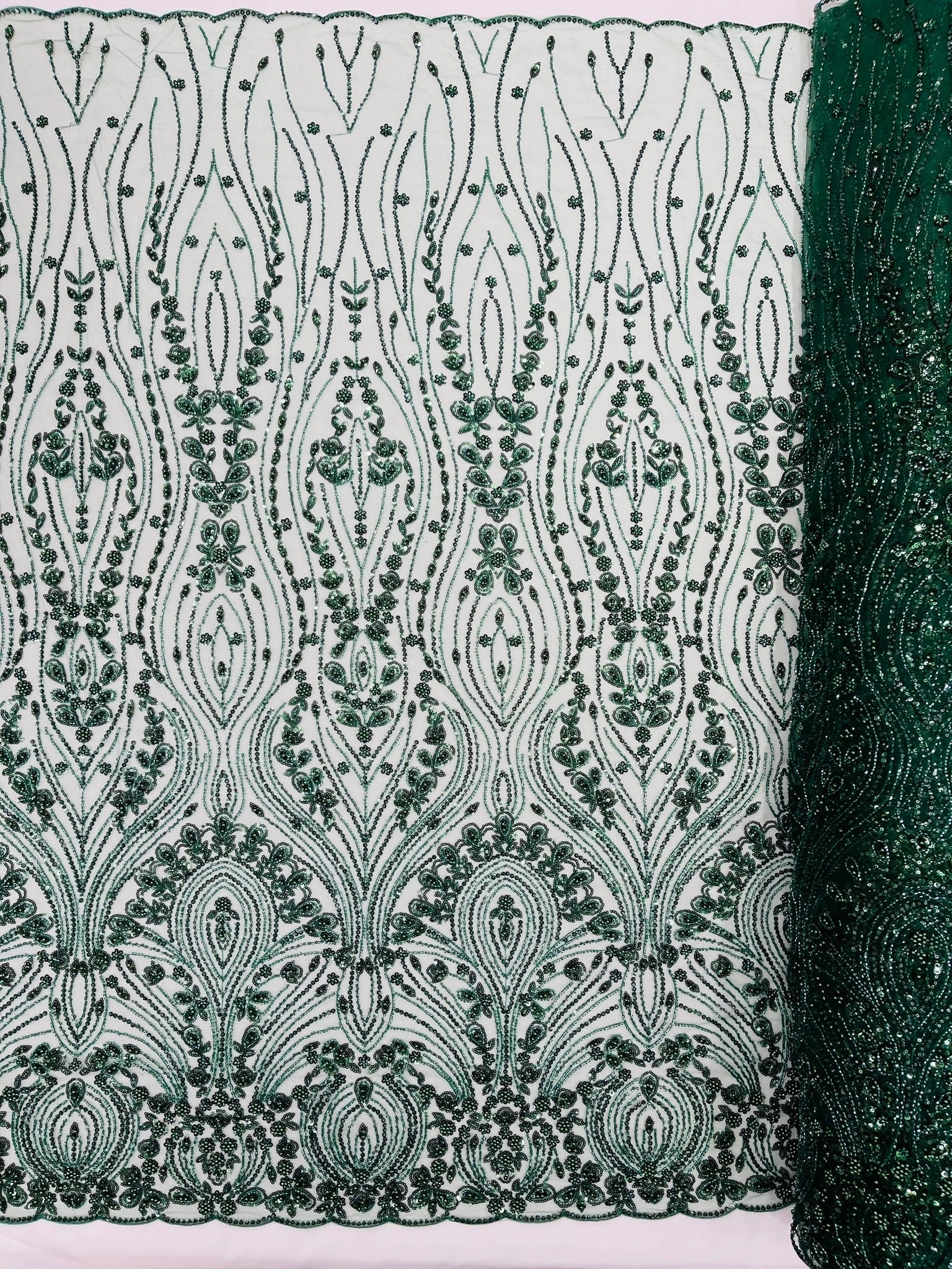 Modern Luxury Beaded Fabric Embroidered on a Mesh Lace 54” Wide| New Creations Fabric & Foam Inc. - New Creations Fabric & Foam Inc