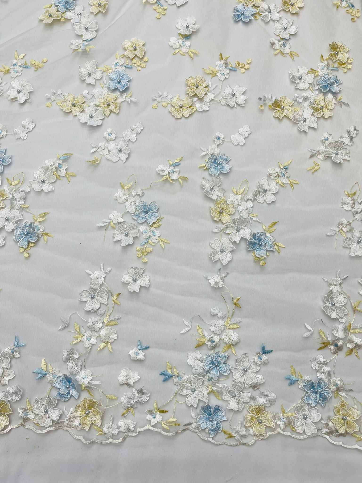 Multi Color 3d floral Daisy Design Embroider Lace 54" Wide| New Creations Fabric & Foam Inc. - New Creations Fabric & Foam Inc