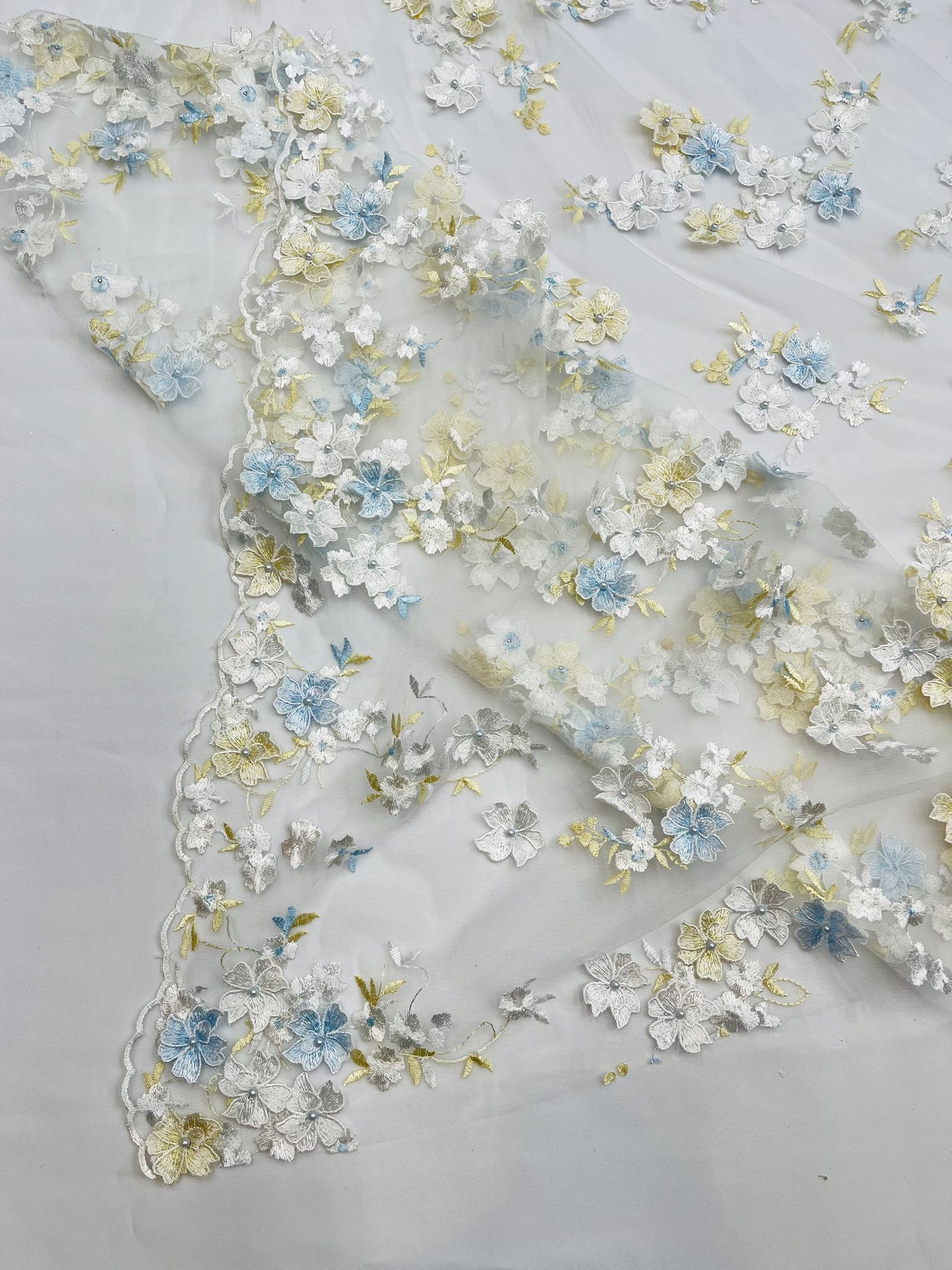 Multi Color 3d floral Daisy Design Embroider Lace 54" Wide| New Creations Fabric & Foam Inc. - New Creations Fabric & Foam Inc