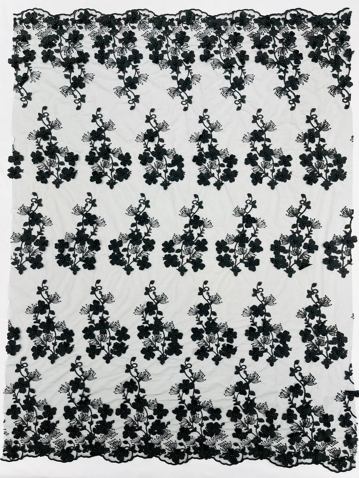 Multi Color 3D Floral Design Embroider with Pearls in a Mesh Lace Fabric| New Creations Fabric & Foam Inc. - New Creations Fabric & Foam Inc