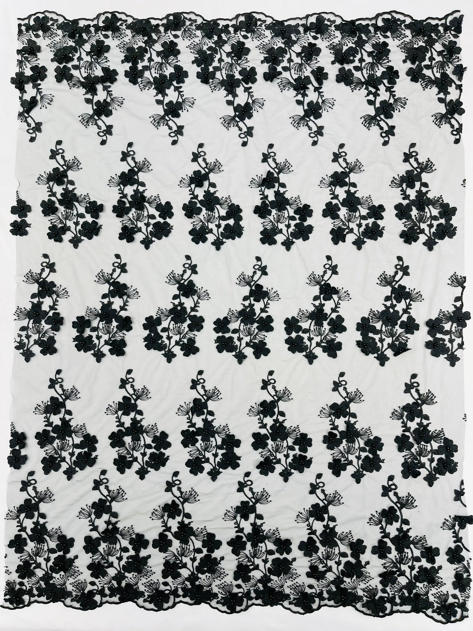 Multi Color 3D Floral Design Embroider with Pearls in a Mesh Lace Fabric| New Creations Fabric & Foam Inc. - New Creations Fabric & Foam Inc