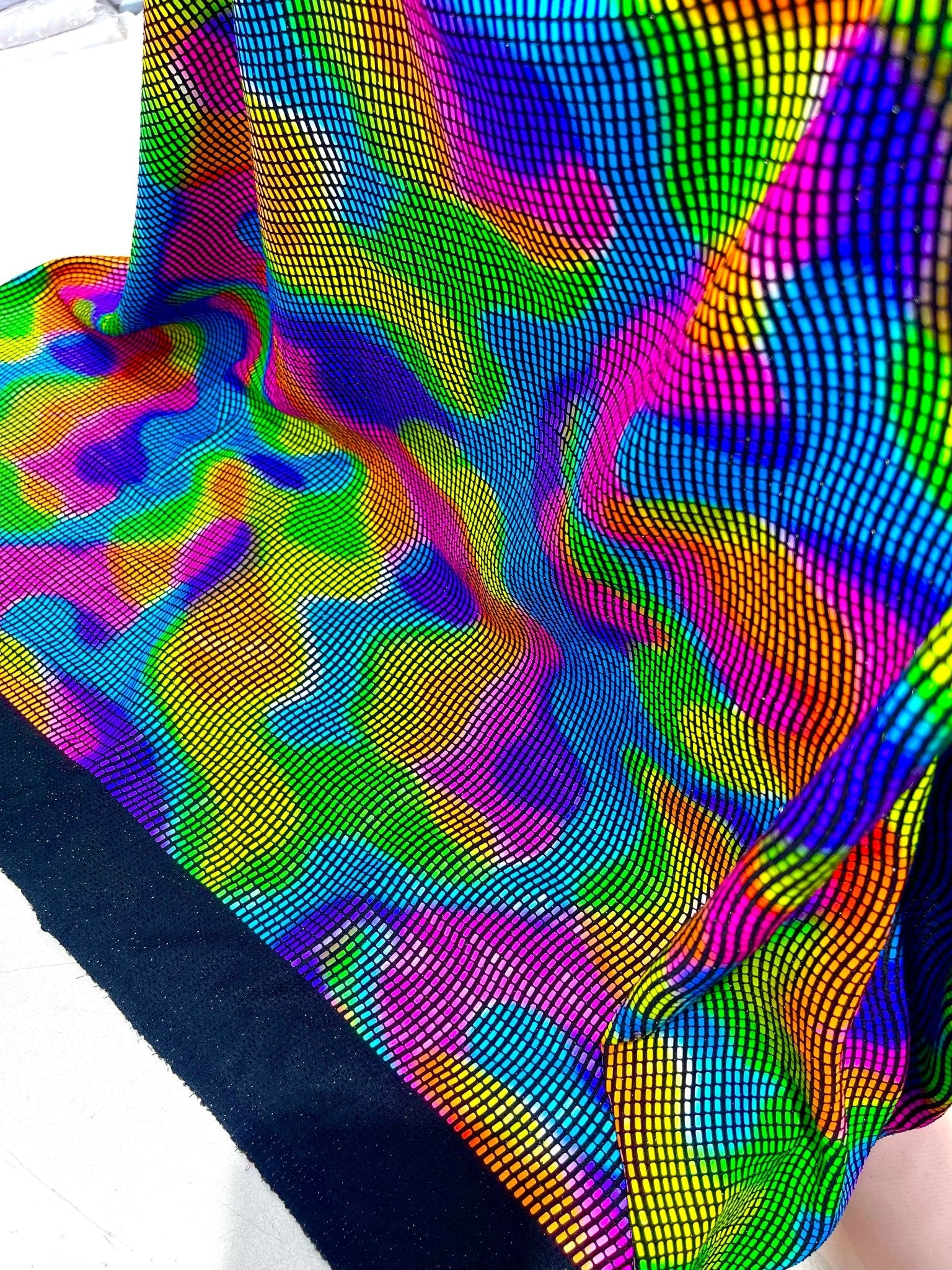 Multi Color Fabric with Retro Sequin Design, 4-Way Stretch Lurex for Costume Sewing - New Creations Fabric & Foam Inc