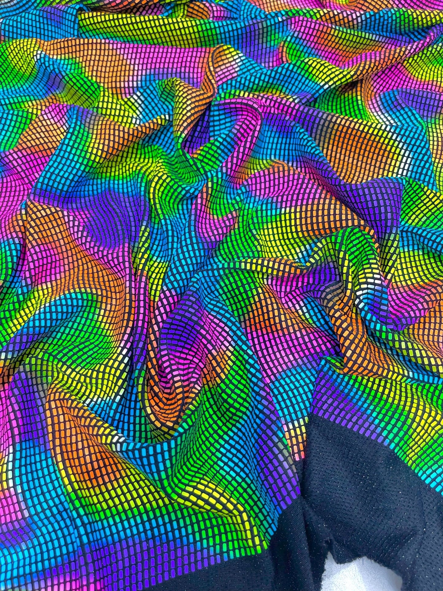 Multi Color Fabric with Retro Sequin Design, 4-Way Stretch Lurex for Costume Sewing - New Creations Fabric & Foam Inc