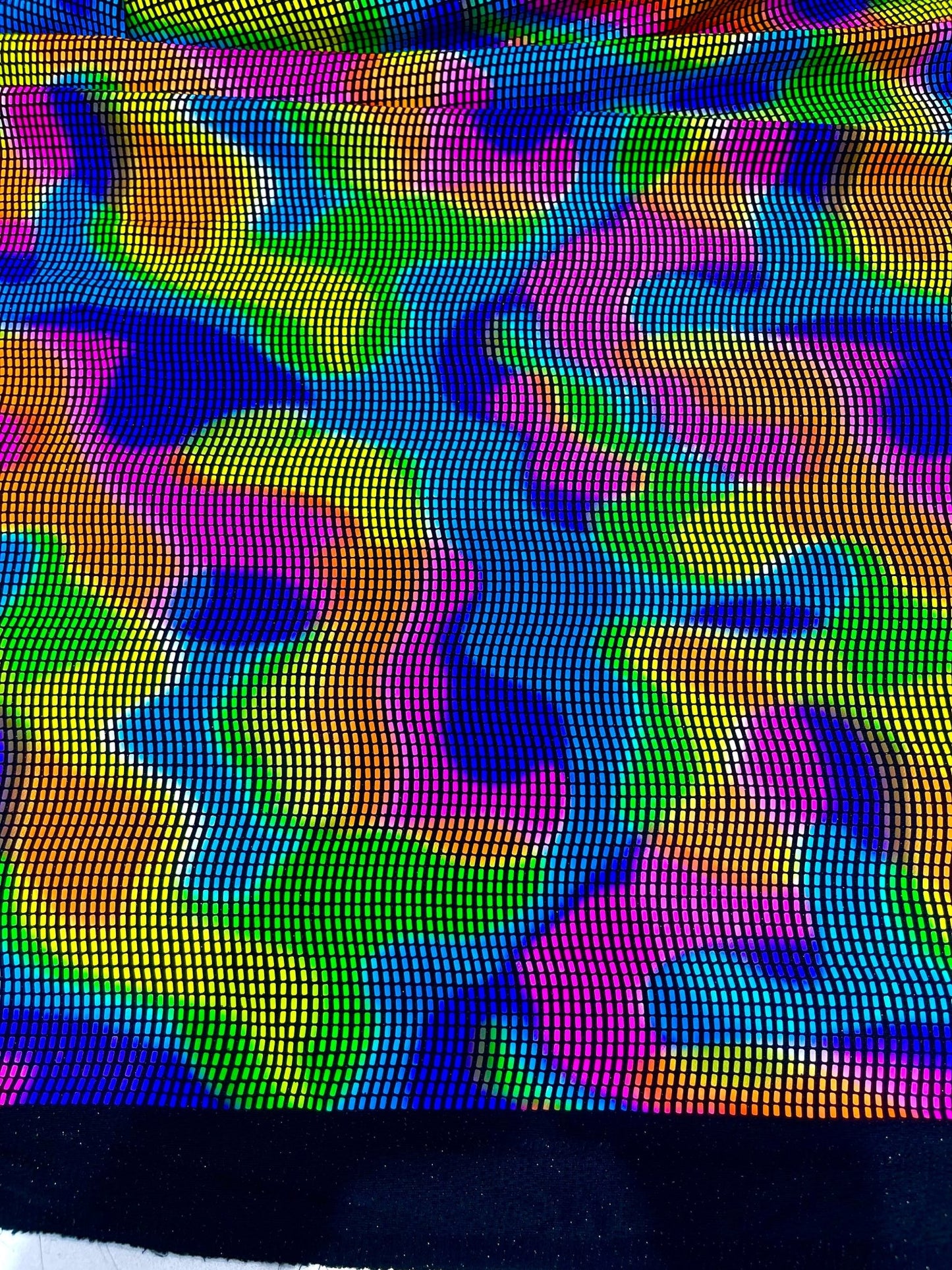 Multi Color Fabric with Retro Sequin Design, 4-Way Stretch Lurex for Costume Sewing - New Creations Fabric & Foam Inc