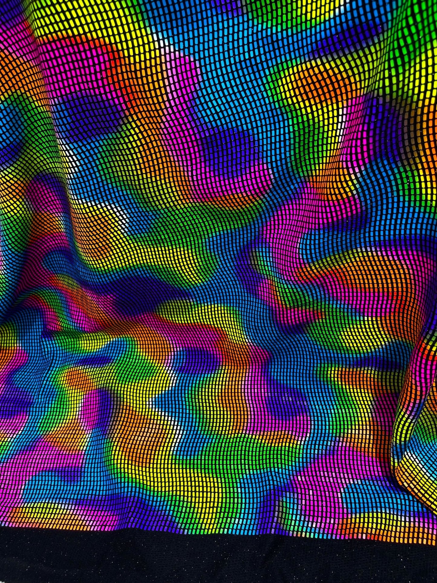 Multi Color Fabric with Retro Sequin Design, 4-Way Stretch Lurex for Costume Sewing - New Creations Fabric & Foam Inc