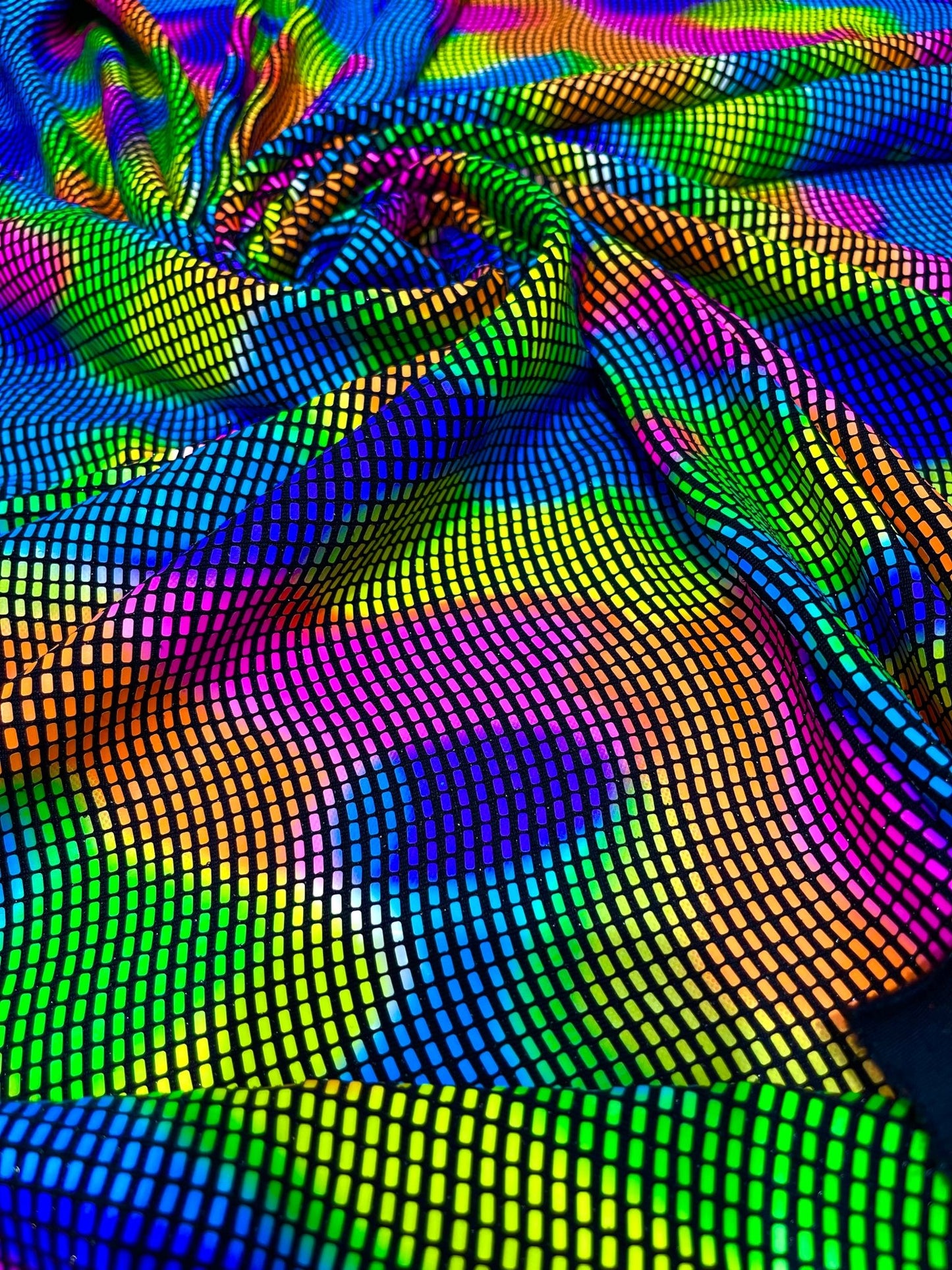 Multi Color Fabric with Retro Sequin Design, 4-Way Stretch Lurex for Costume Sewing - New Creations Fabric & Foam Inc