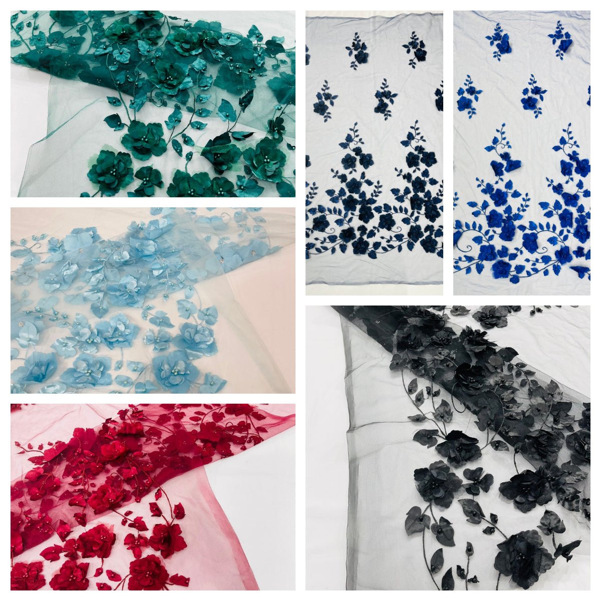 Orquidia 3d floral design embroider with pearls in a mesh lace fabric - prom - sold by the yard. - New Creations Fabric & Foam Inc