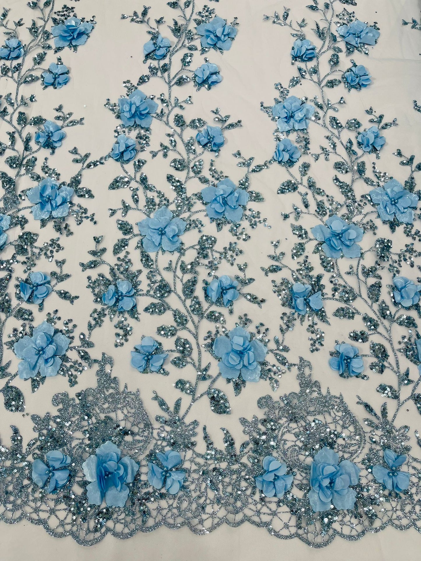 Orquidia 3d satin flower glitter fabric| New Creations Fabric & Foam Inc. - New Creations Fabric & Foam Inc