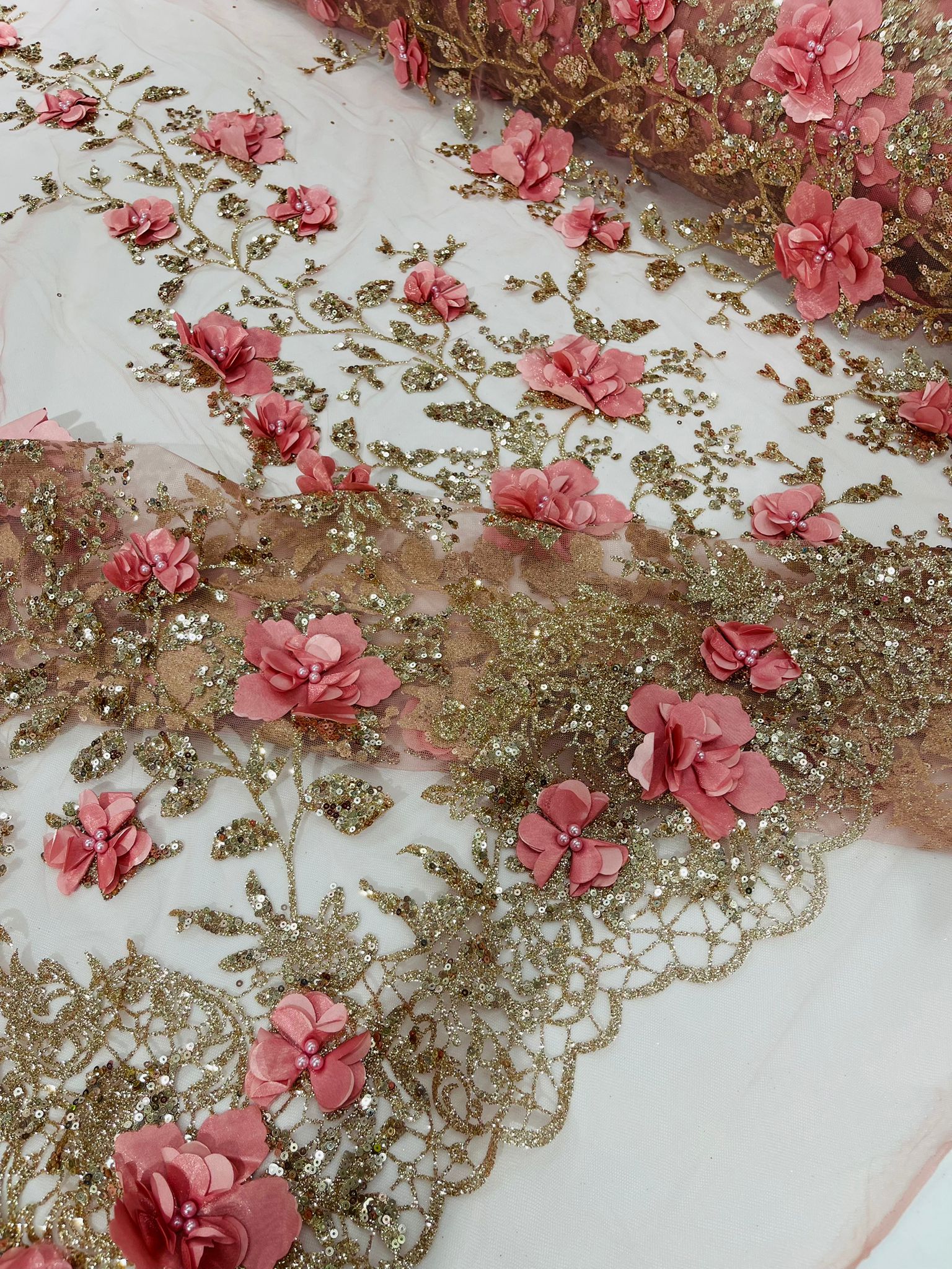 Orquidia 3d satin flower glitter fabric| New Creations Fabric & Foam Inc. - New Creations Fabric & Foam Inc