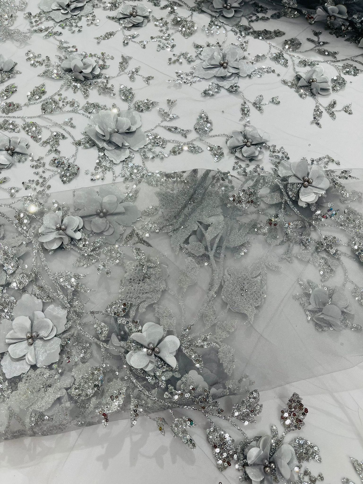 Orquidia 3d satin flower glitter fabric| New Creations Fabric & Foam Inc. - New Creations Fabric & Foam Inc