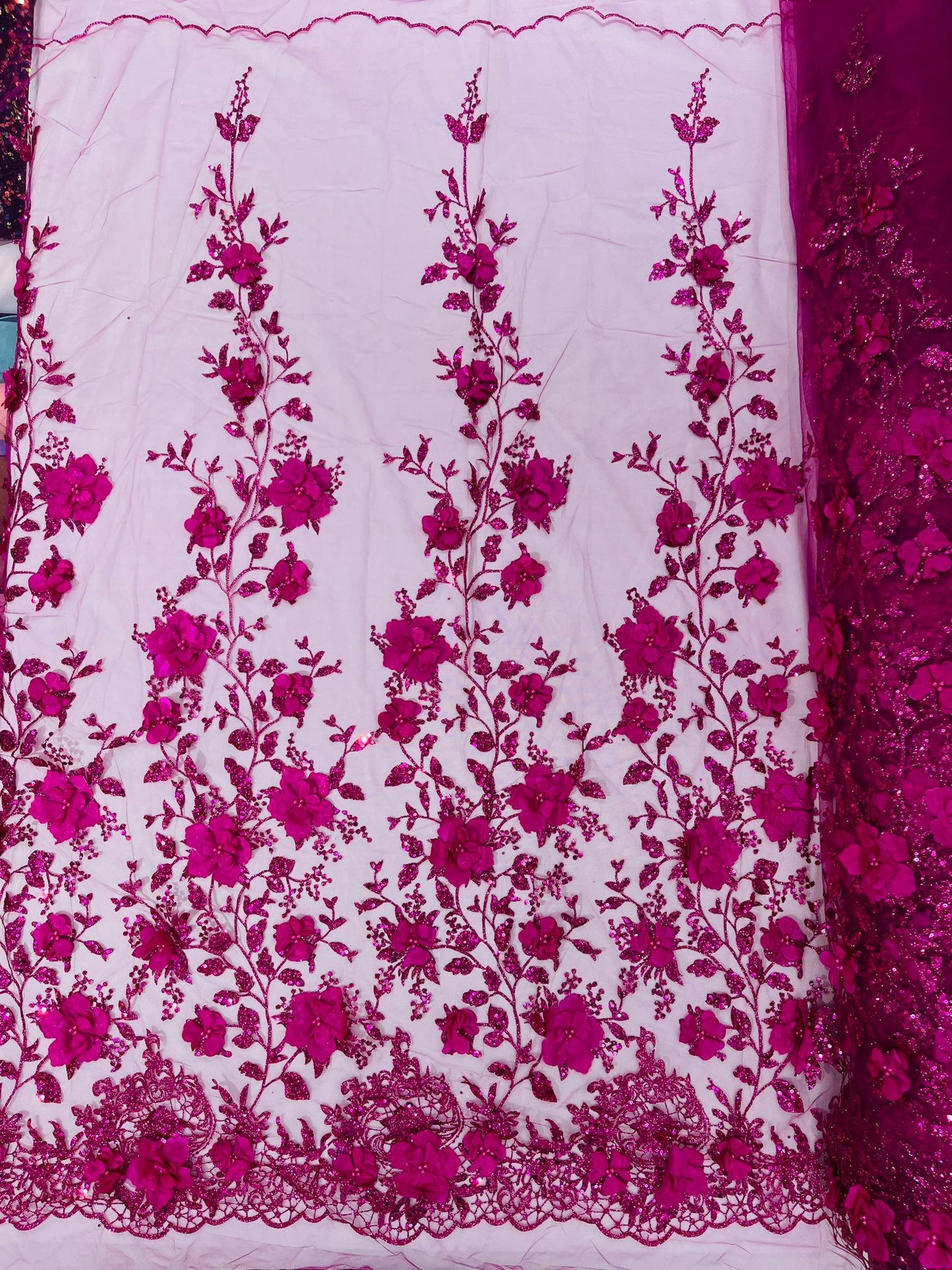 Orquidia 3d satin flower glitter fabric| New Creations Fabric & Foam Inc. - New Creations Fabric & Foam Inc