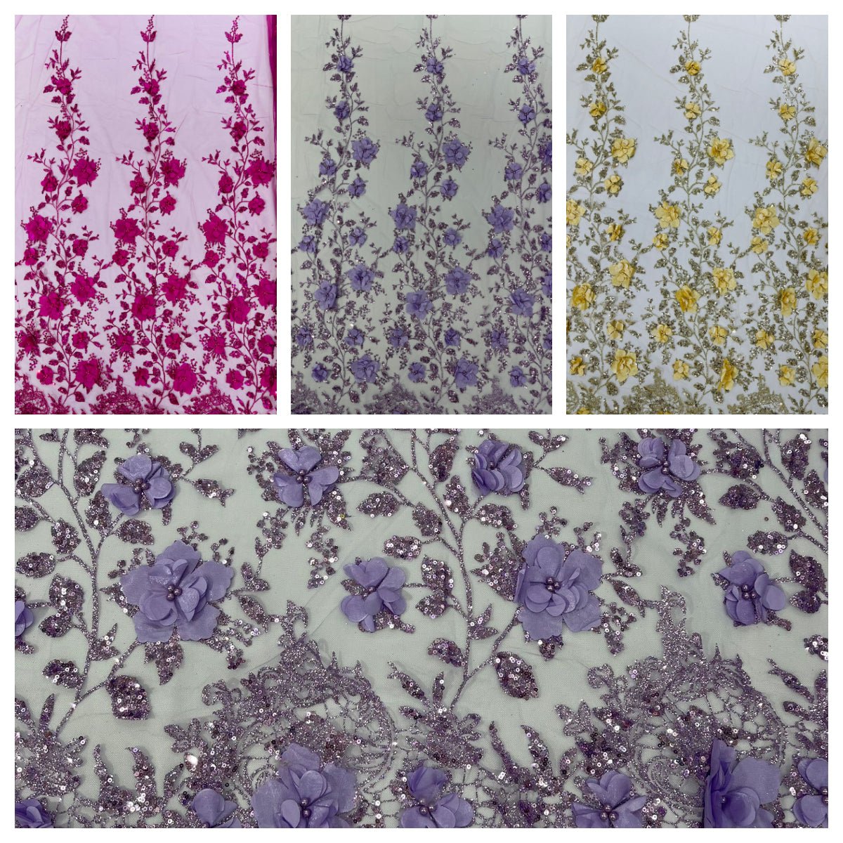Orquidia 3d satin flower glitter fabric| New Creations Fabric & Foam Inc. - New Creations Fabric & Foam Inc