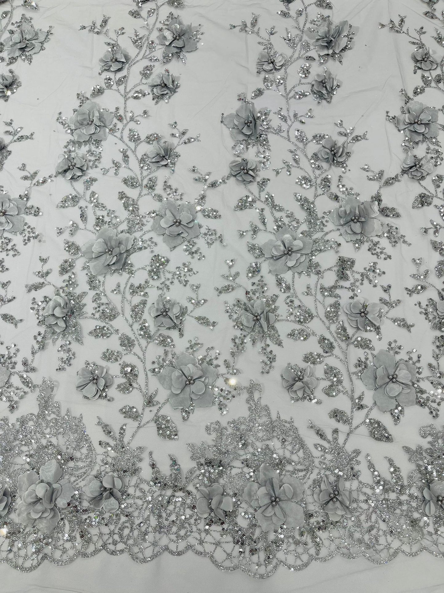 Orquidia 3d satin flower glitter fabric| New Creations Fabric & Foam Inc. - New Creations Fabric & Foam Inc