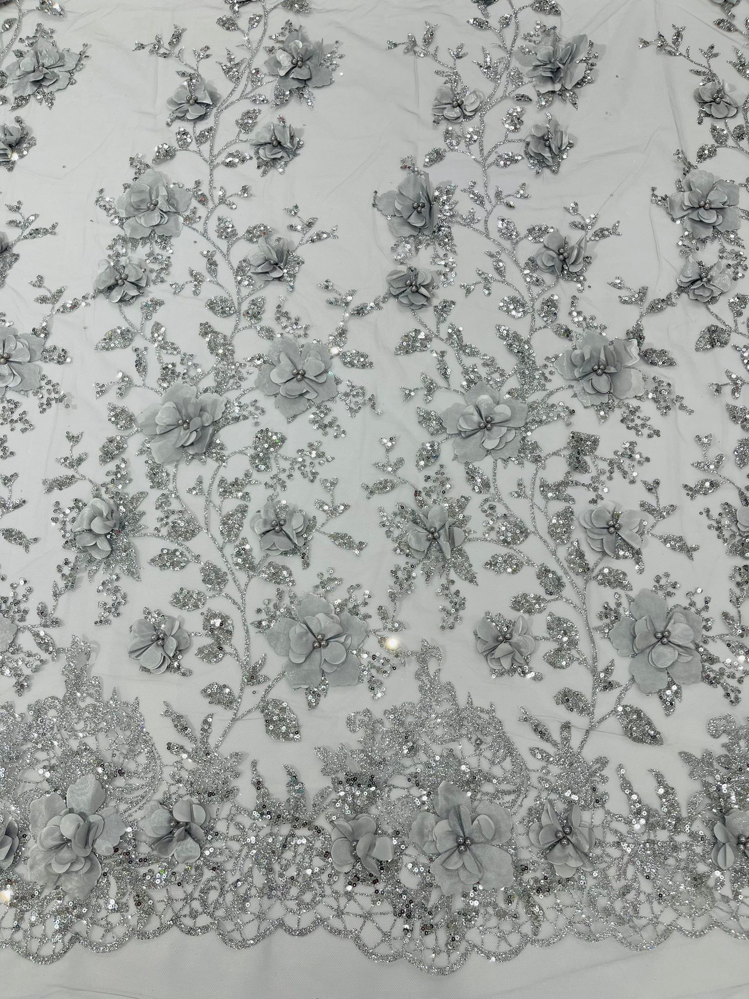 Orquidia 3d satin flower glitter fabric| New Creations Fabric & Foam Inc. - New Creations Fabric & Foam Inc