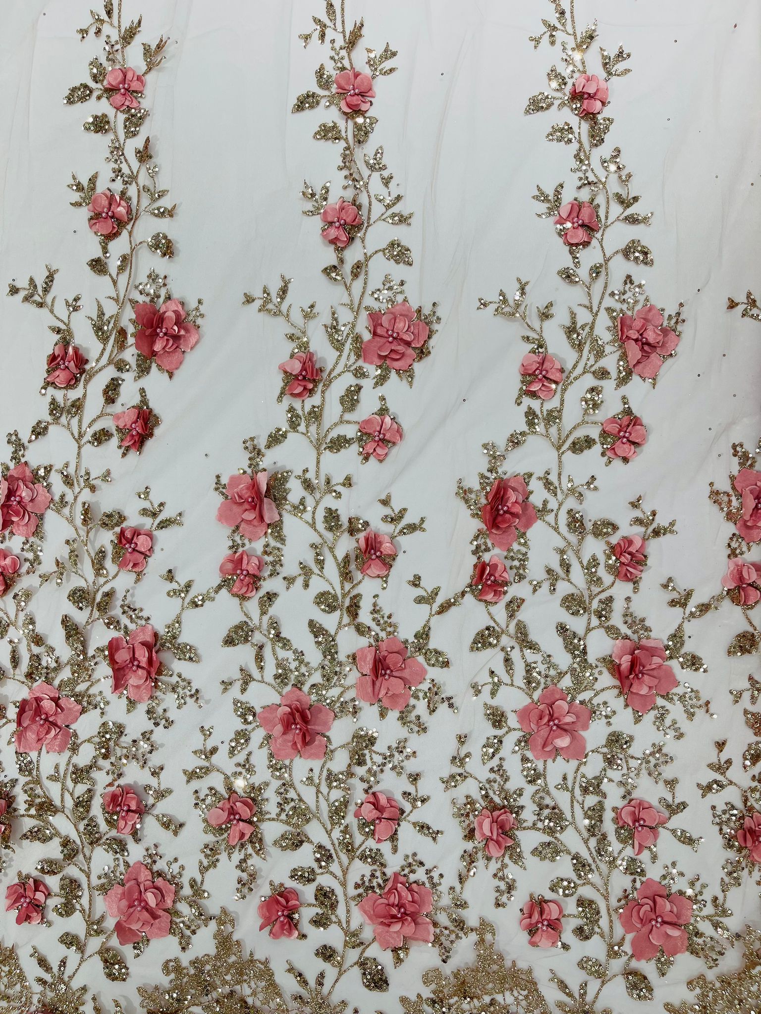 Orquidia 3d satin flower glitter fabric| New Creations Fabric & Foam Inc. - New Creations Fabric & Foam Inc