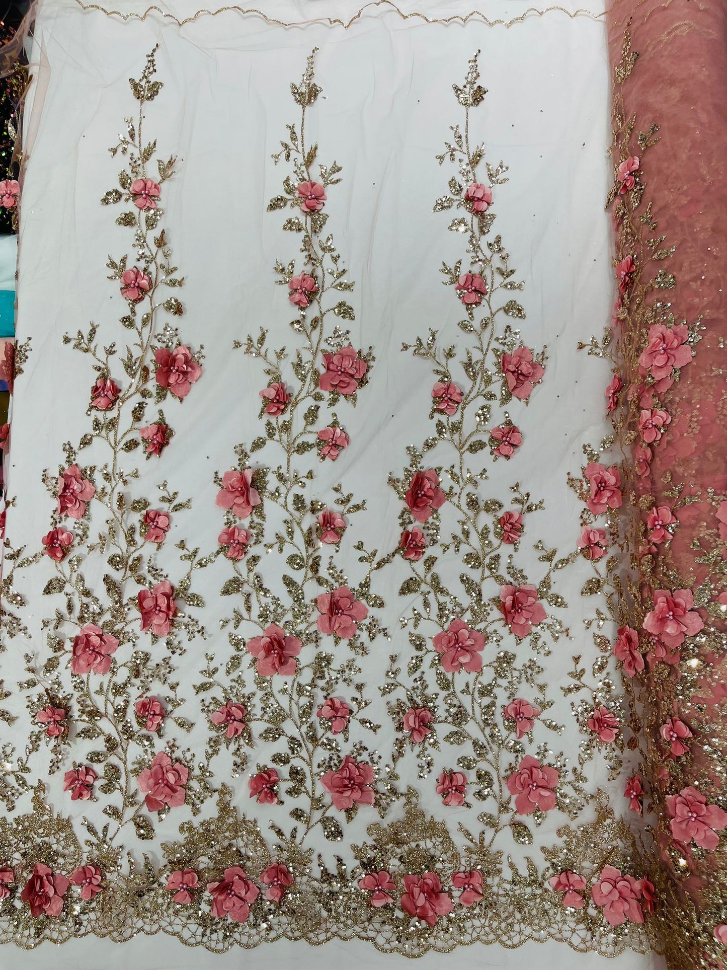 Orquidia 3d satin flower glitter fabric| New Creations Fabric & Foam Inc. - New Creations Fabric & Foam Inc