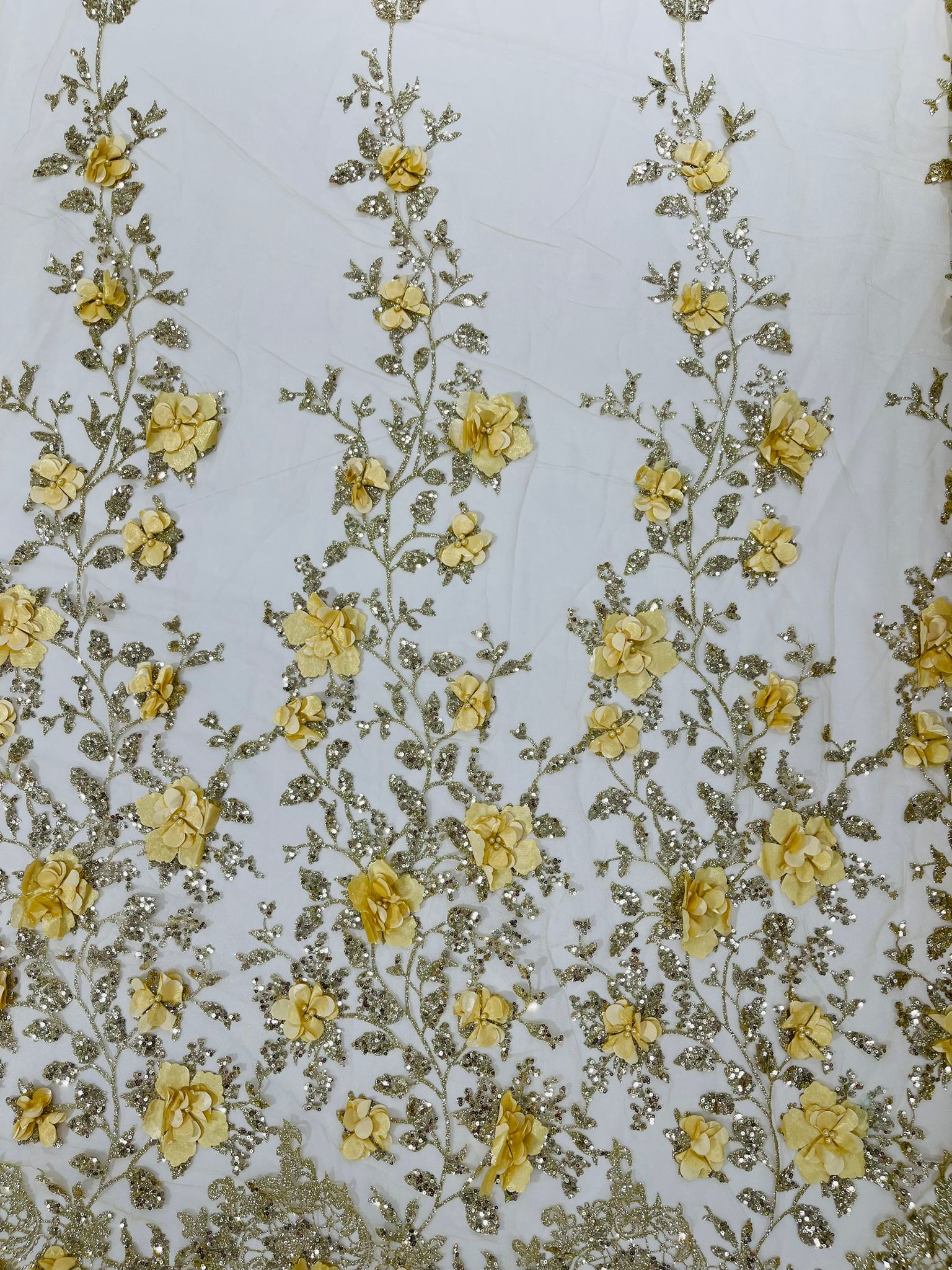 Orquidia 3d satin flower glitter fabric| New Creations Fabric & Foam Inc. - New Creations Fabric & Foam Inc