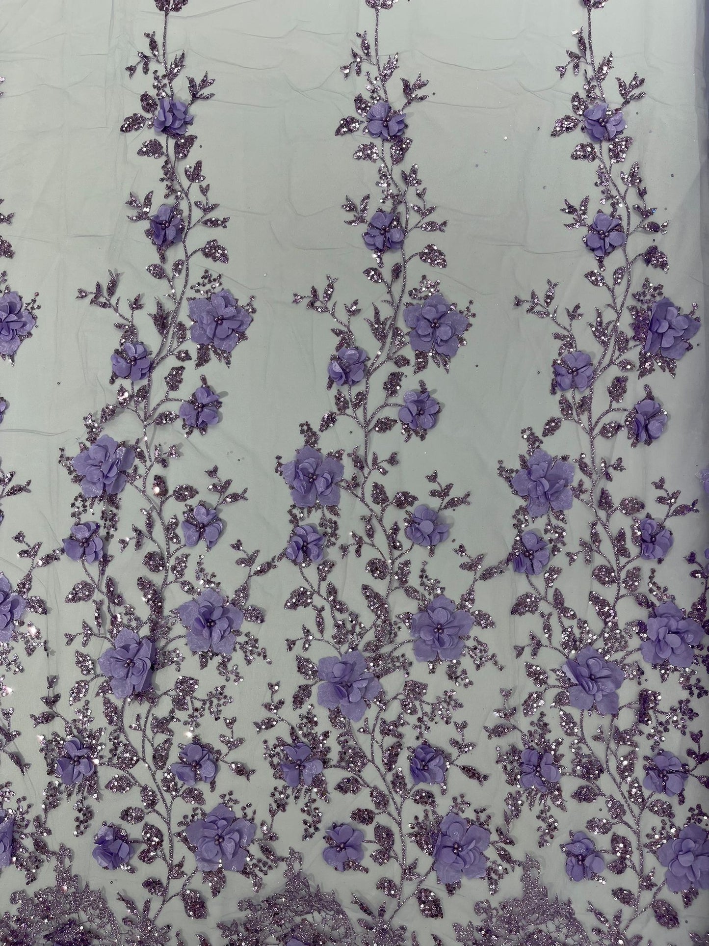 Orquidia 3d satin flower glitter fabric| New Creations Fabric & Foam Inc. - New Creations Fabric & Foam Inc