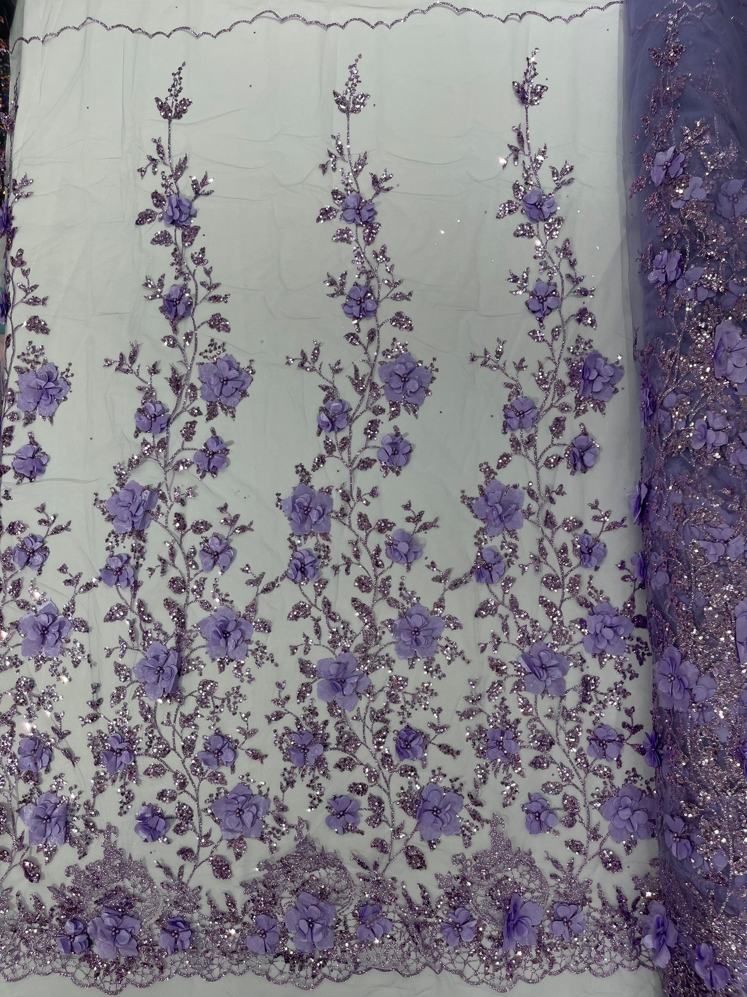 Orquidia 3d satin flower glitter fabric| New Creations Fabric & Foam Inc. - New Creations Fabric & Foam Inc