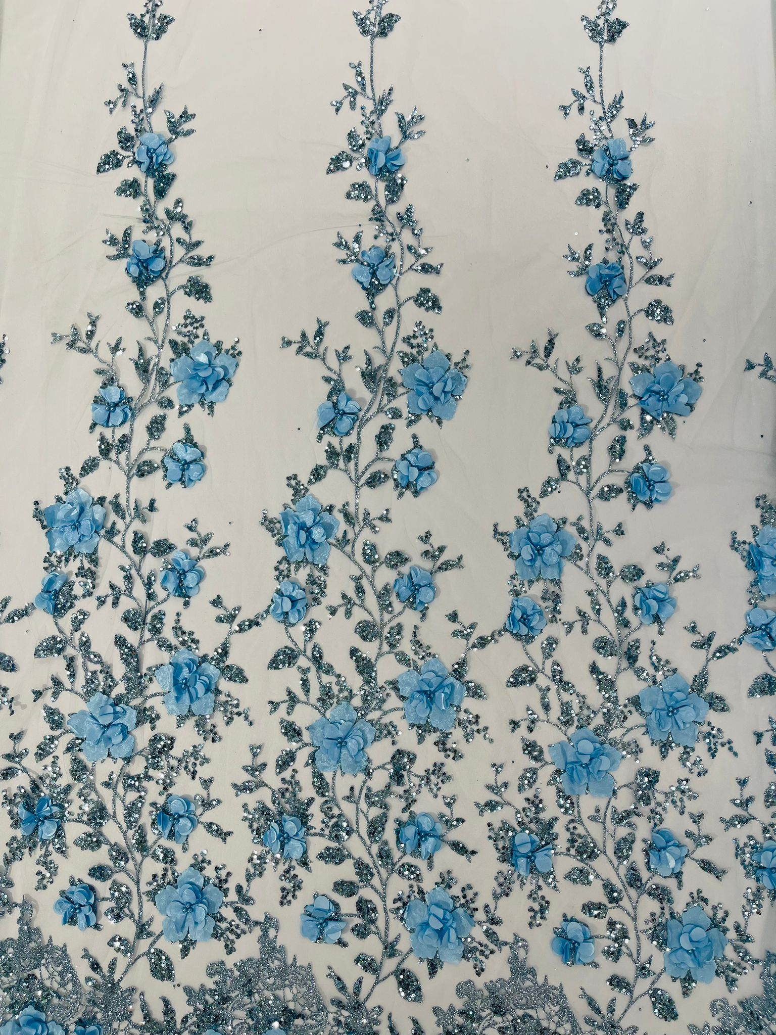 Orquidia 3d satin flower glitter fabric| New Creations Fabric & Foam Inc. - New Creations Fabric & Foam Inc