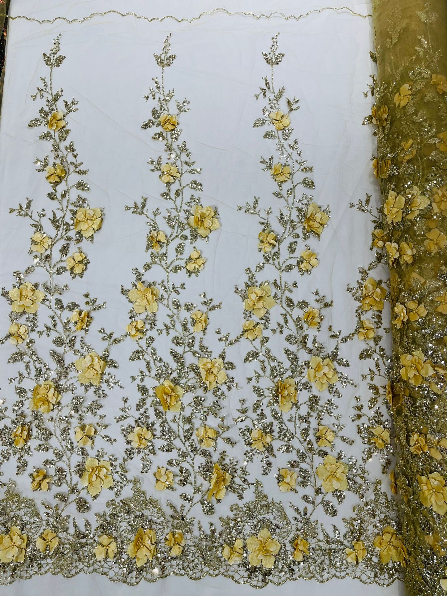 Orquidia 3d satin flower glitter fabric| New Creations Fabric & Foam Inc. - New Creations Fabric & Foam Inc