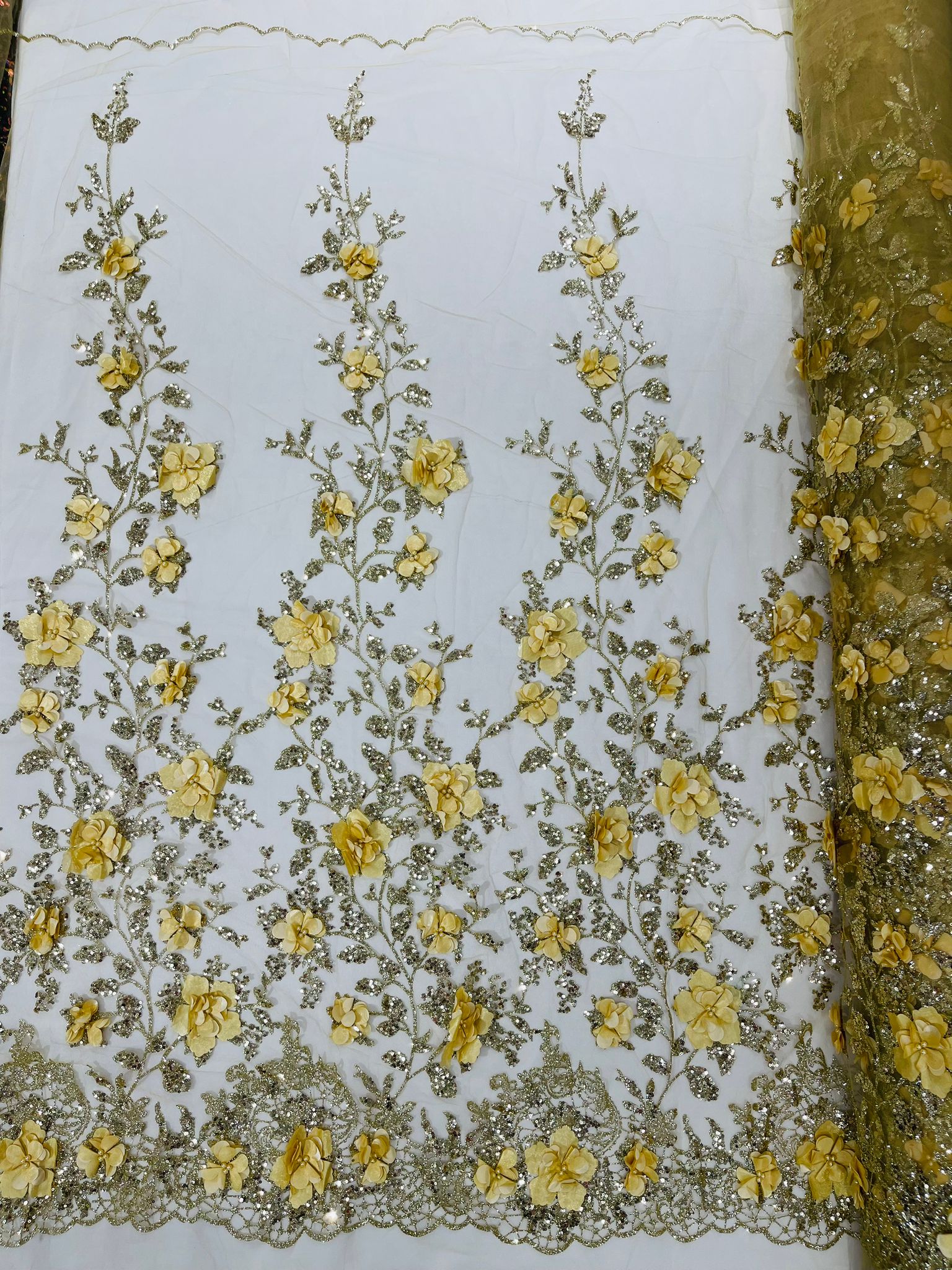 Orquidia 3d satin flower glitter fabric| New Creations Fabric & Foam Inc. - New Creations Fabric & Foam Inc