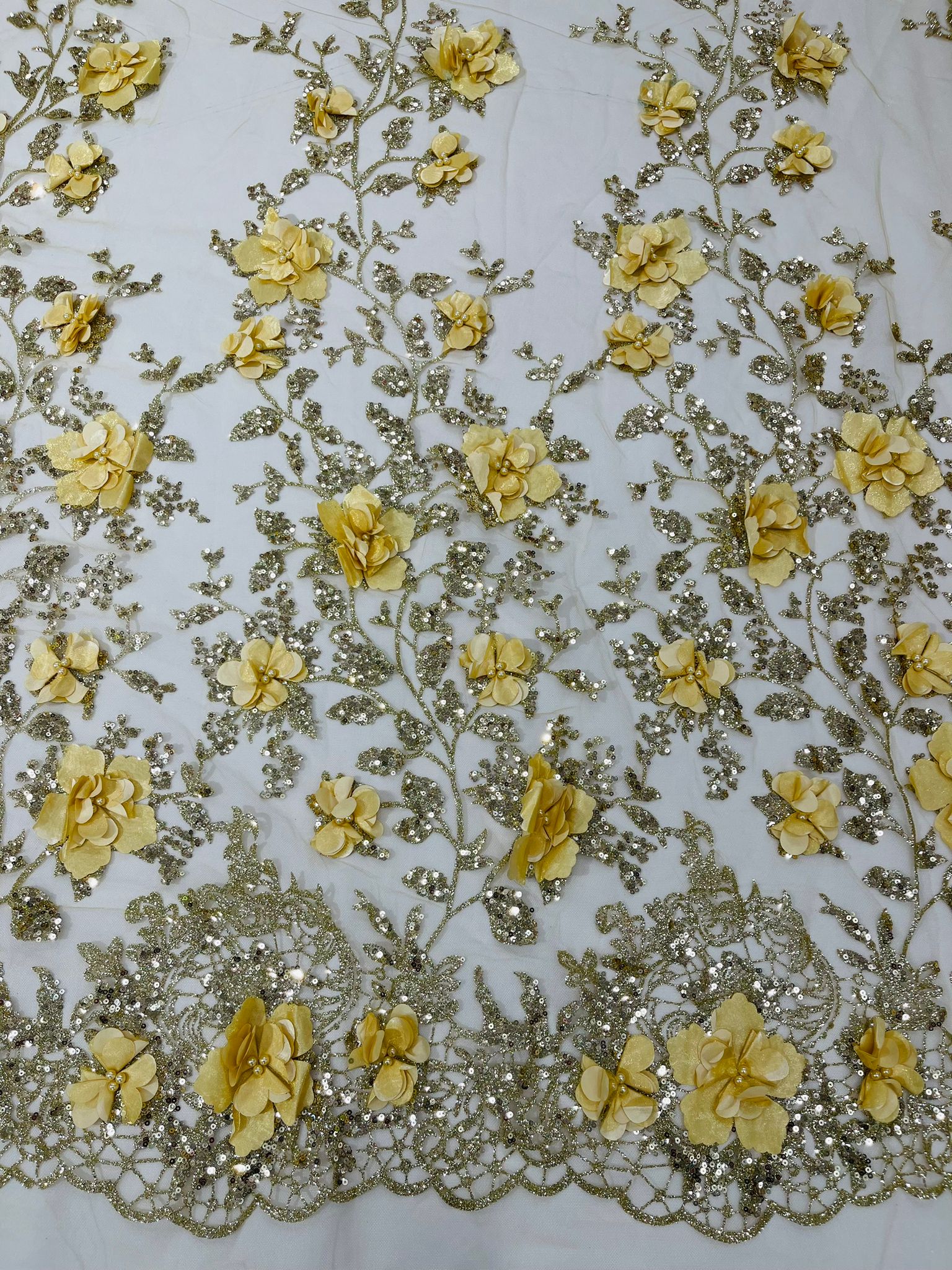 Orquidia 3d satin flower glitter fabric| New Creations Fabric & Foam Inc. - New Creations Fabric & Foam Inc