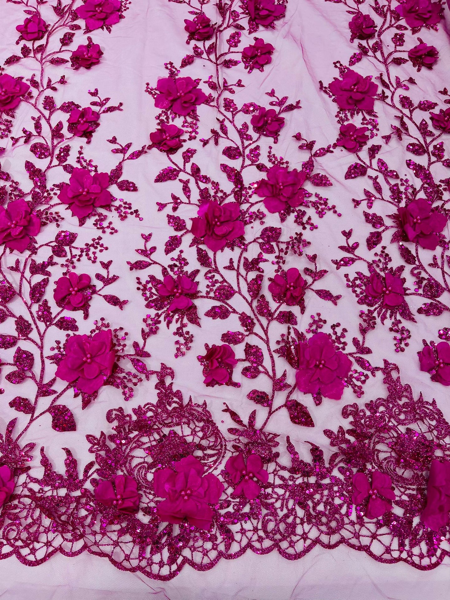 Orquidia 3d satin flower glitter fabric| New Creations Fabric & Foam Inc. - New Creations Fabric & Foam Inc