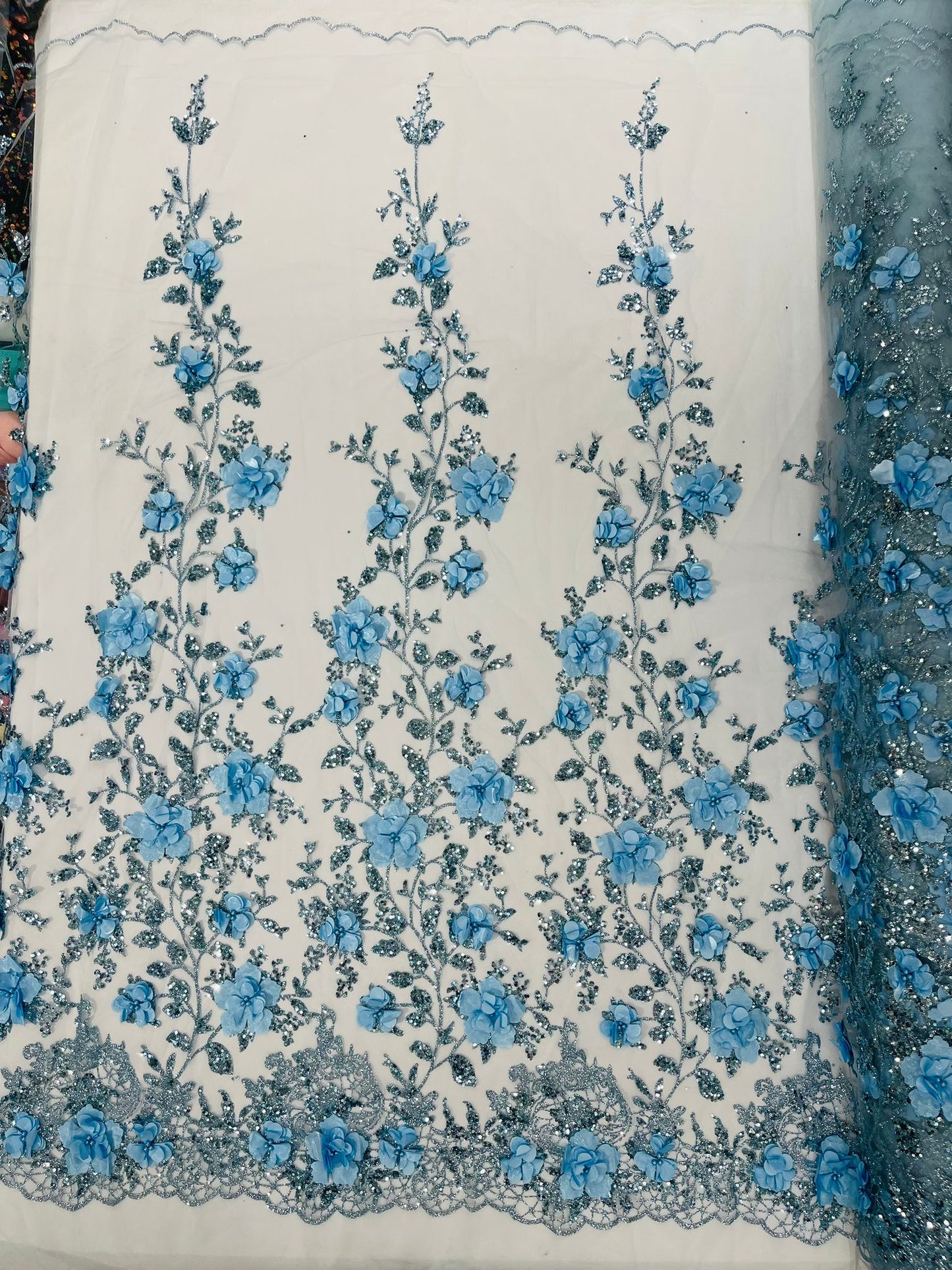 Orquidia 3d satin flower glitter fabric| New Creations Fabric & Foam Inc. - New Creations Fabric & Foam Inc