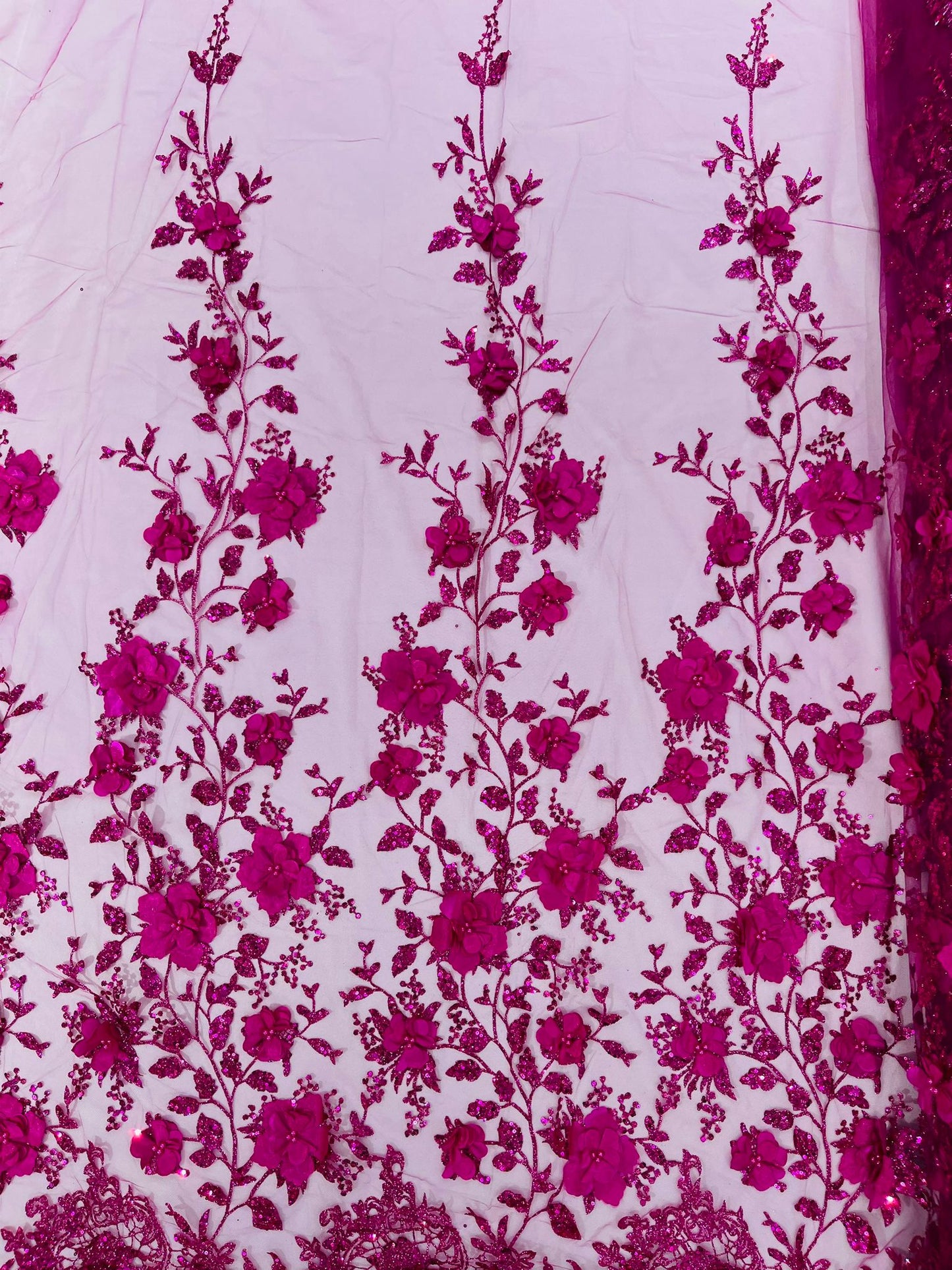 Orquidia 3d satin flower glitter fabric| New Creations Fabric & Foam Inc. - New Creations Fabric & Foam Inc