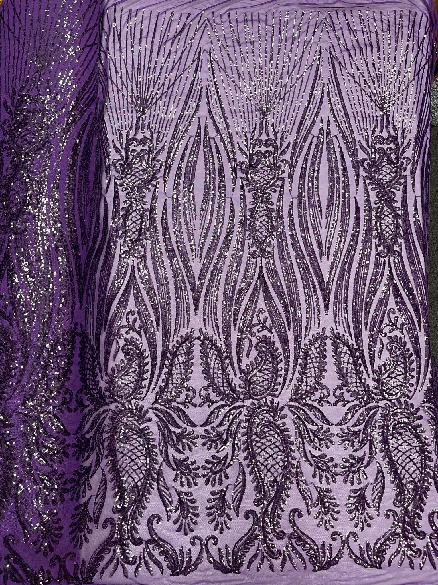 Paisley sequin design on a nude 4 way stretch mesh - prom - sold by the yard. - New Creations Fabric & Foam Inc