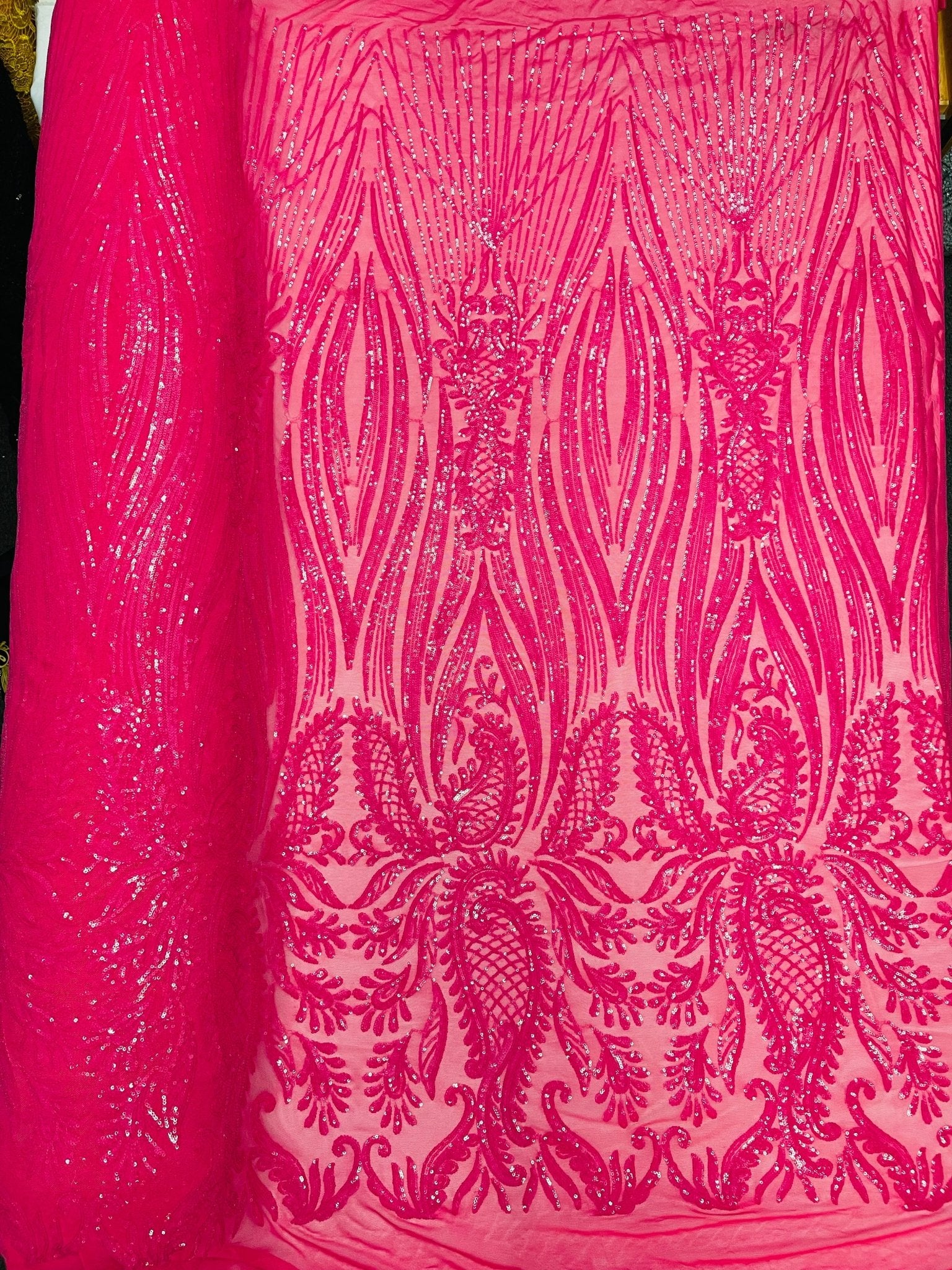 Paisley sequin design on a nude 4 way stretch mesh - prom - sold by the yard. - New Creations Fabric & Foam Inc