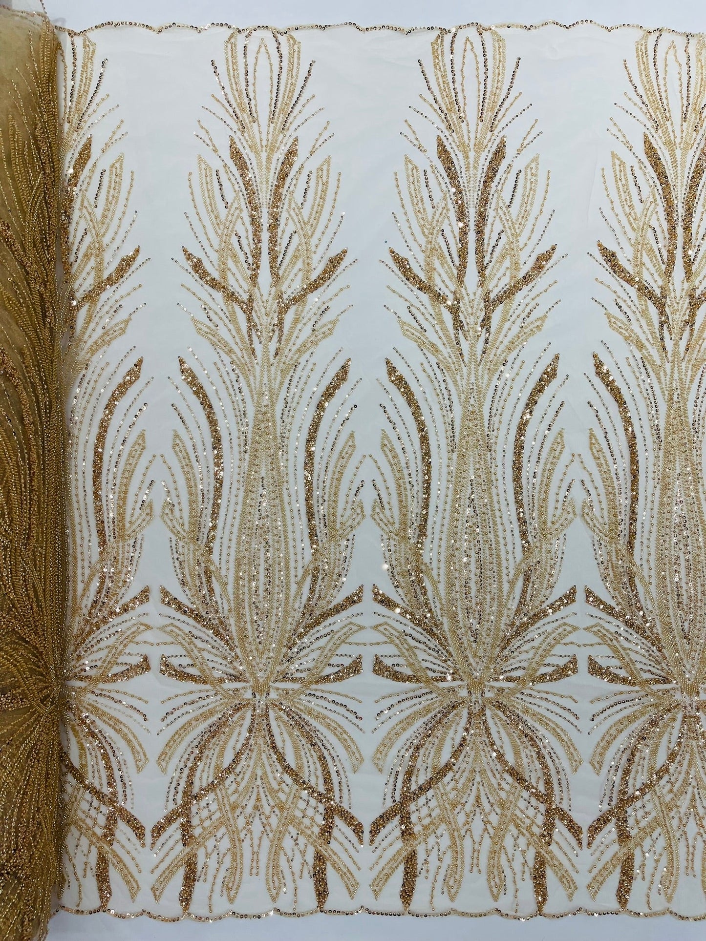 Palm Beaded Damask Design Fabric| New Creations Fabric & Foam Inc. - New Creations Fabric & Foam Inc