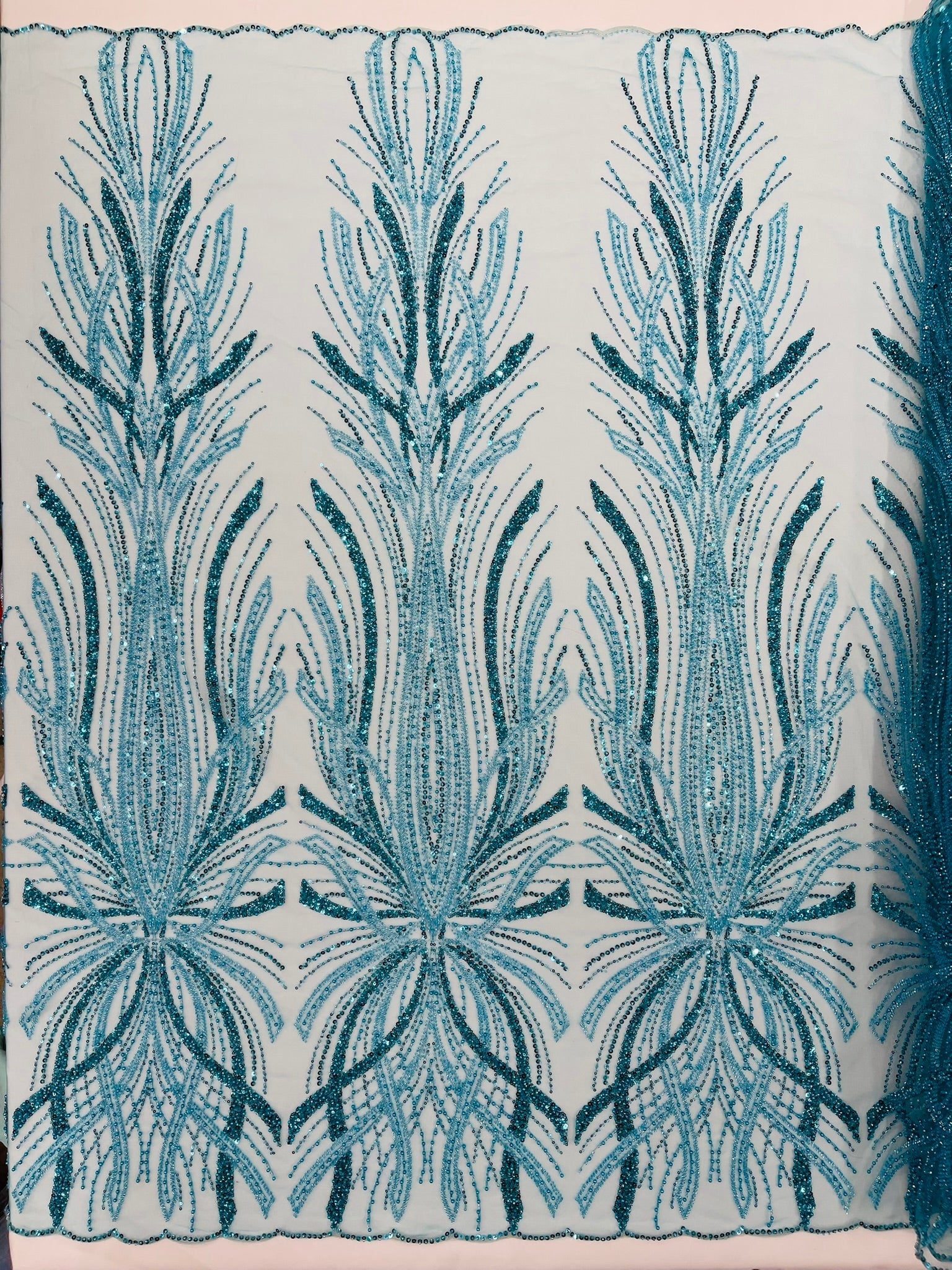 Palm Beaded Damask Design Fabric| New Creations Fabric & Foam Inc. - New Creations Fabric & Foam Inc