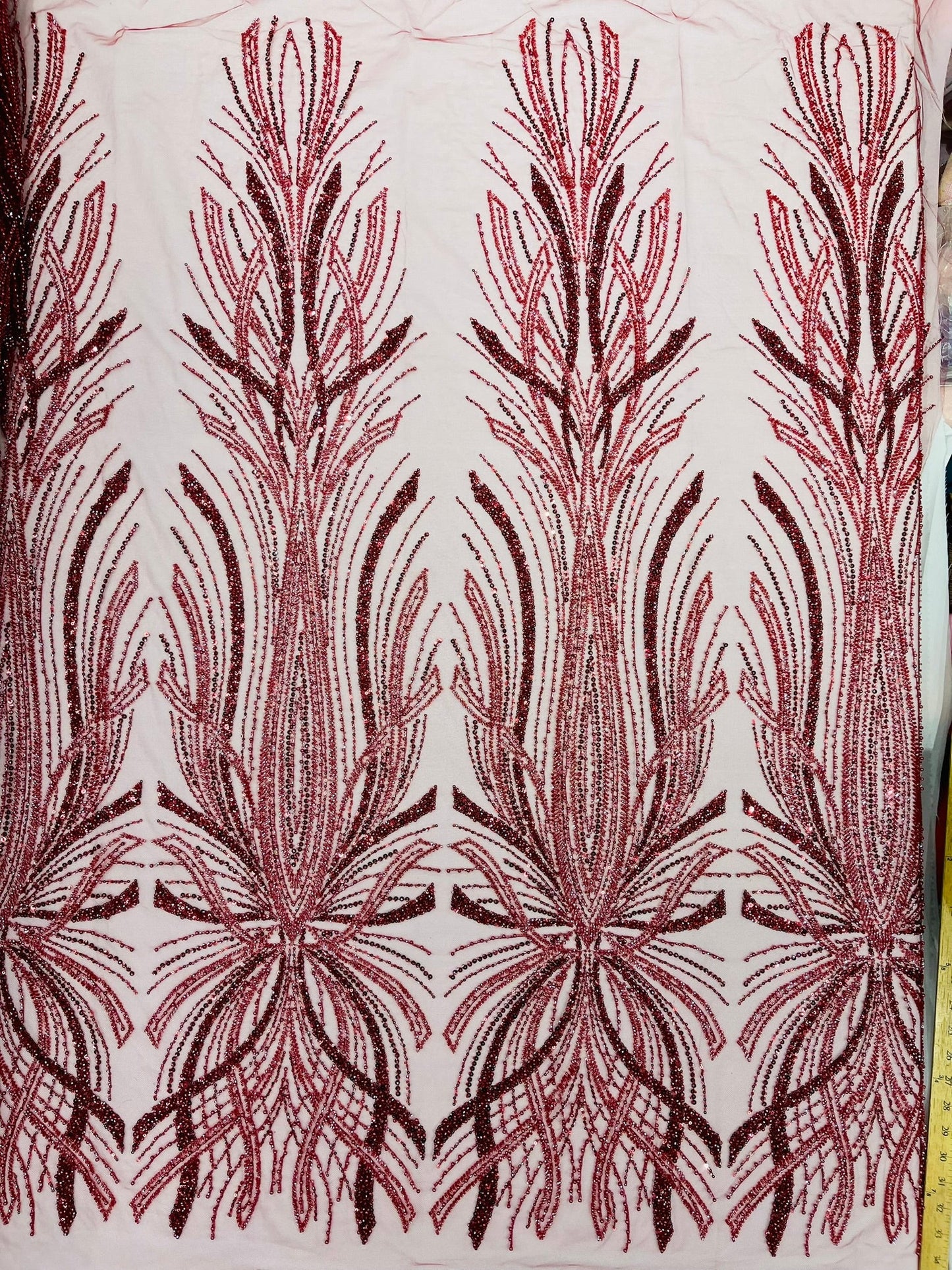 Palm Beaded Damask Design Fabric| New Creations Fabric & Foam Inc. - New Creations Fabric & Foam Inc