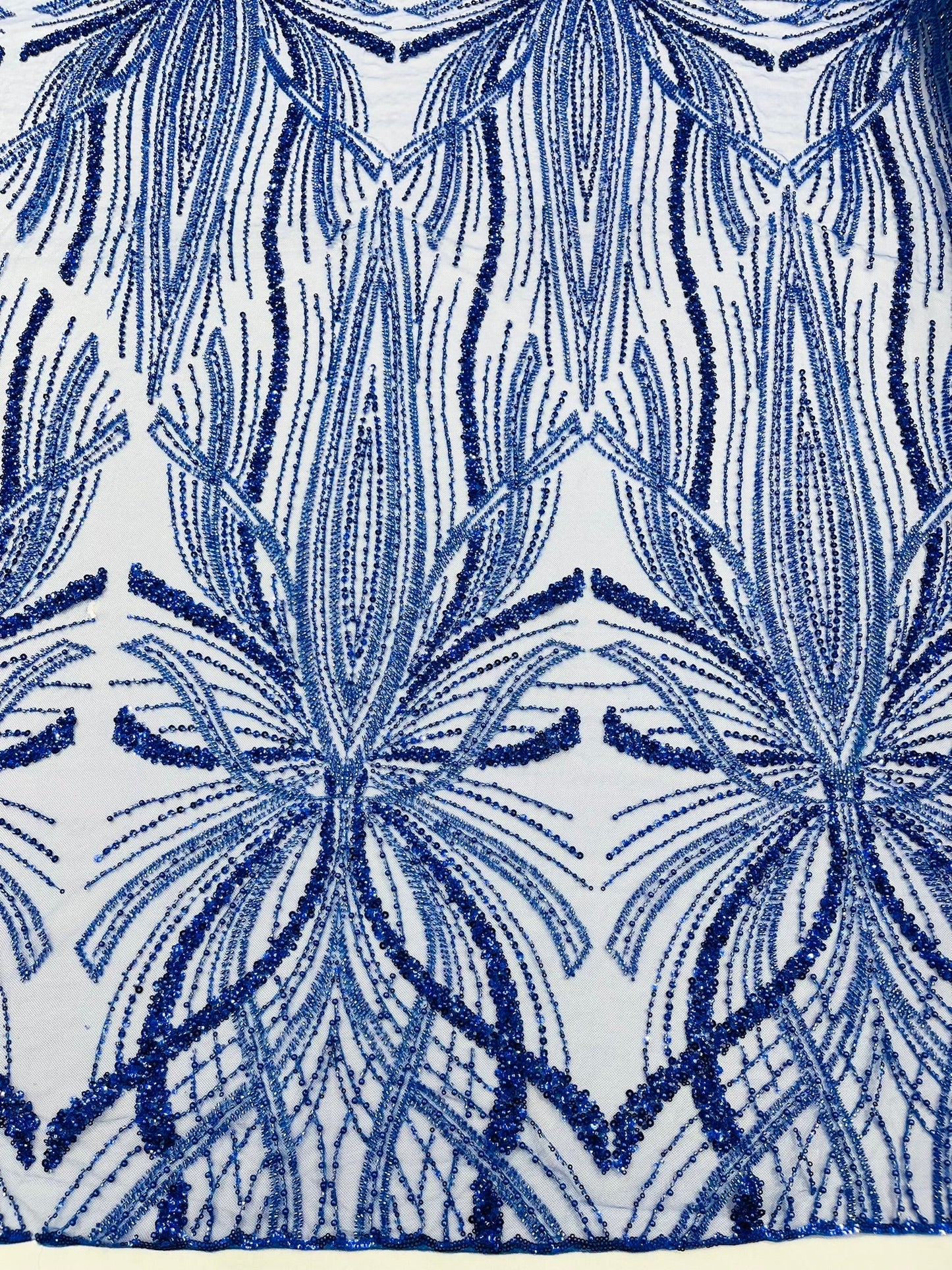Palm Beaded Lace Fabric| Heavy Embroidered Design on 58" Mesh for Dresses - New Creations Fabric & Foam Inc