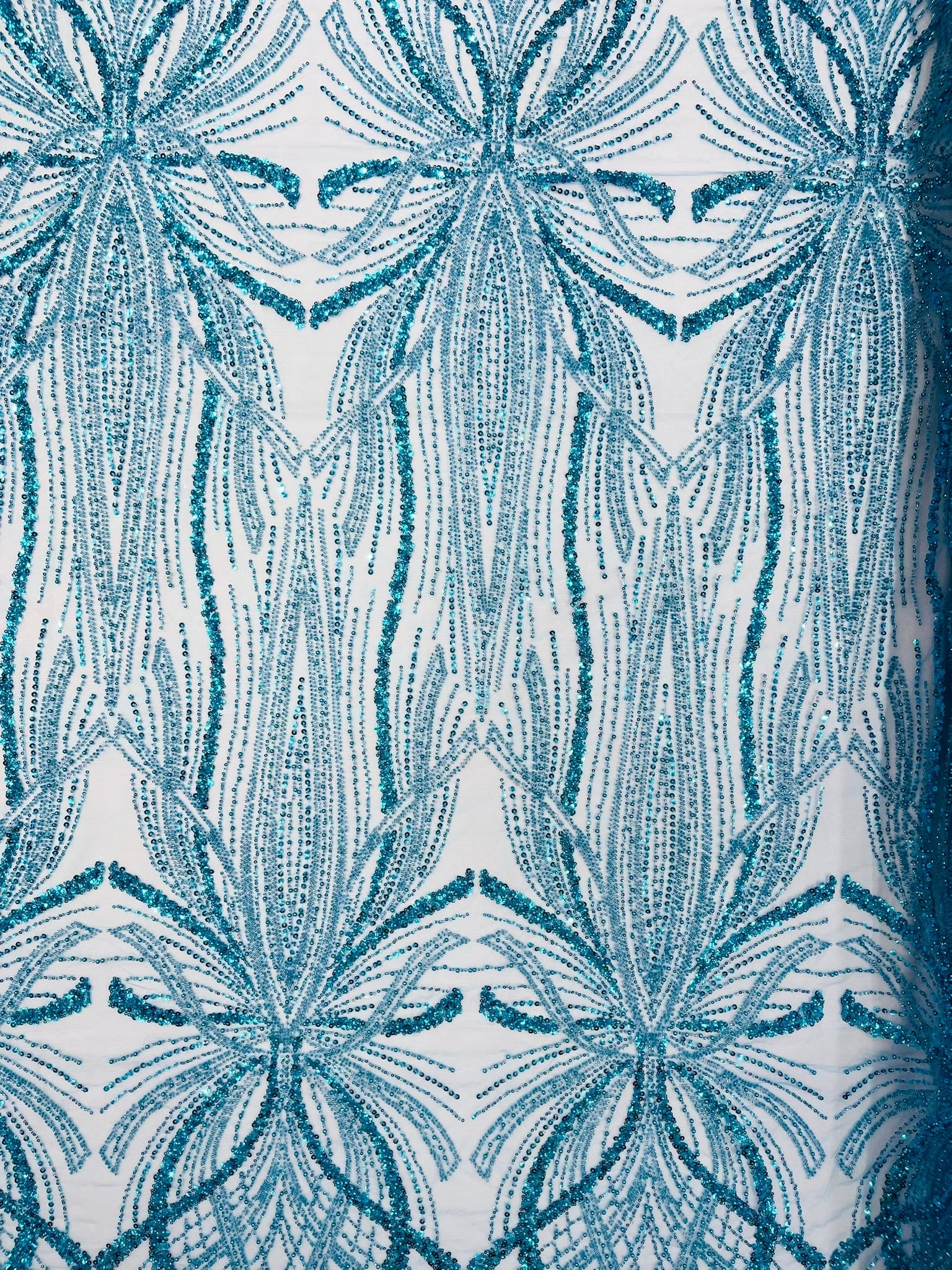 Palm Beaded Lace Fabric| Heavy Embroidered Design on 58" Mesh for Dresses - New Creations Fabric & Foam Inc