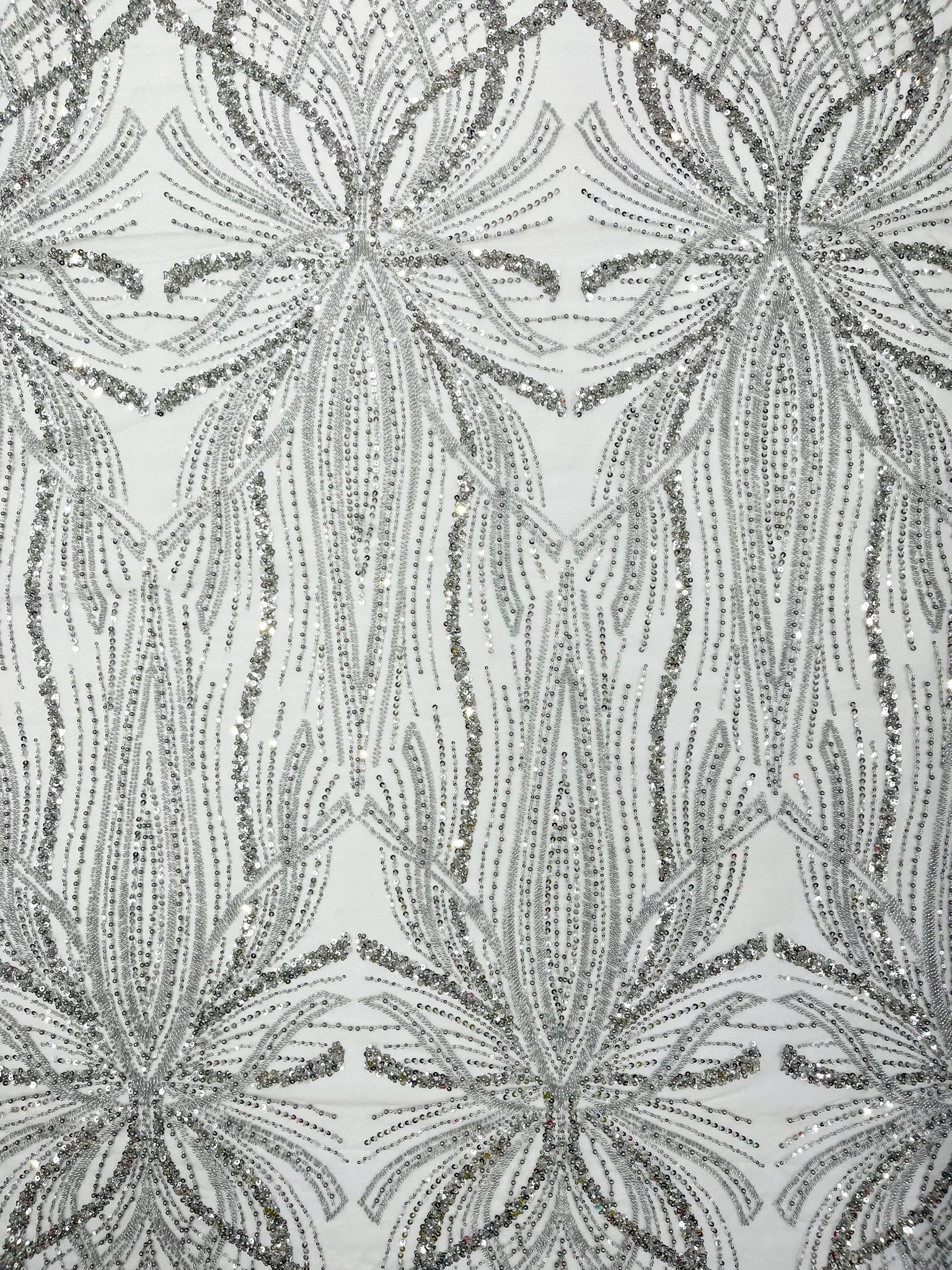 Palm Beaded Lace Fabric| Heavy Embroidered Design on 58" Mesh for Dresses - New Creations Fabric & Foam Inc