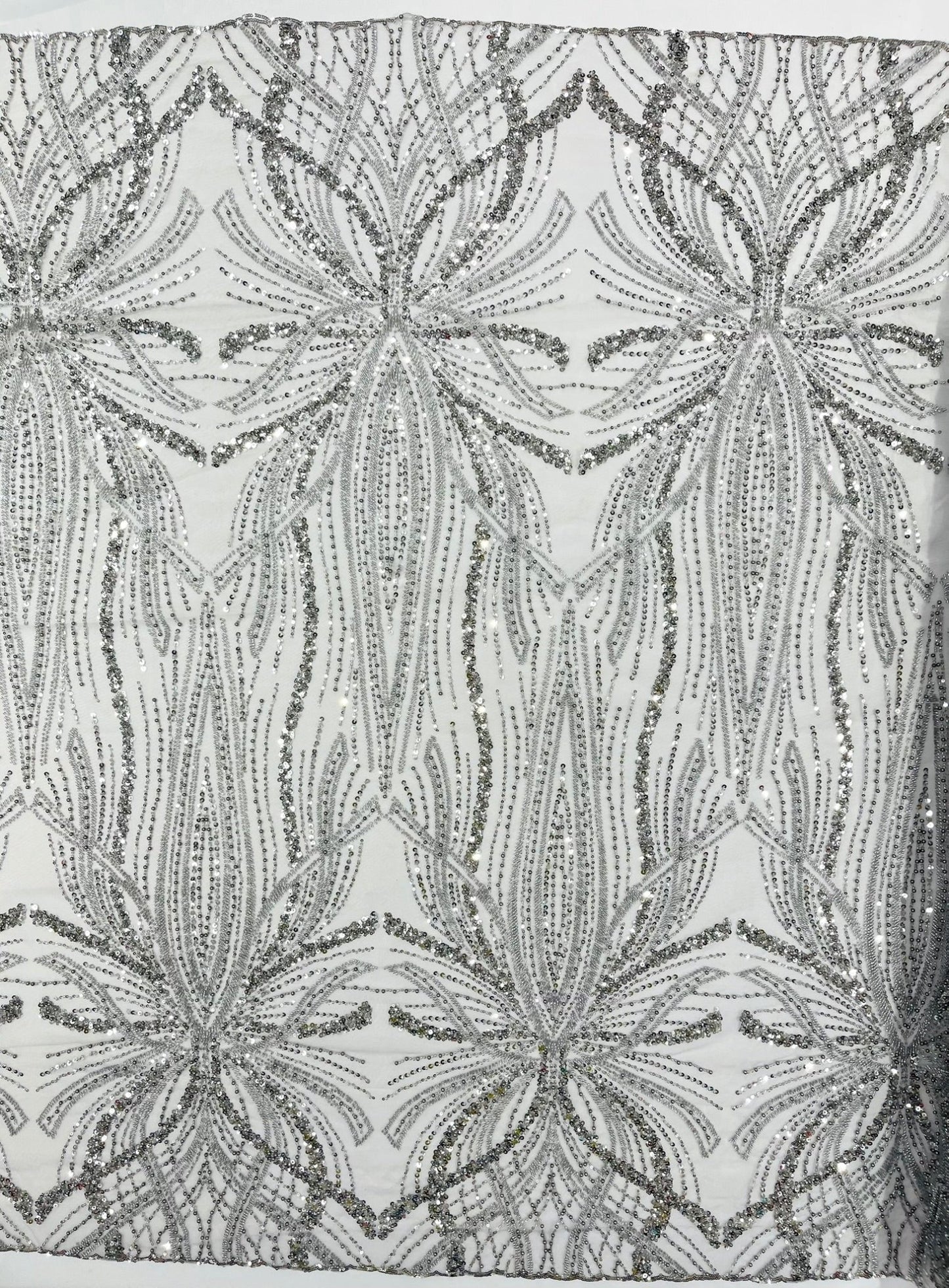 Palm Beaded Lace Fabric| Heavy Embroidered Design on 58" Mesh for Dresses - New Creations Fabric & Foam Inc
