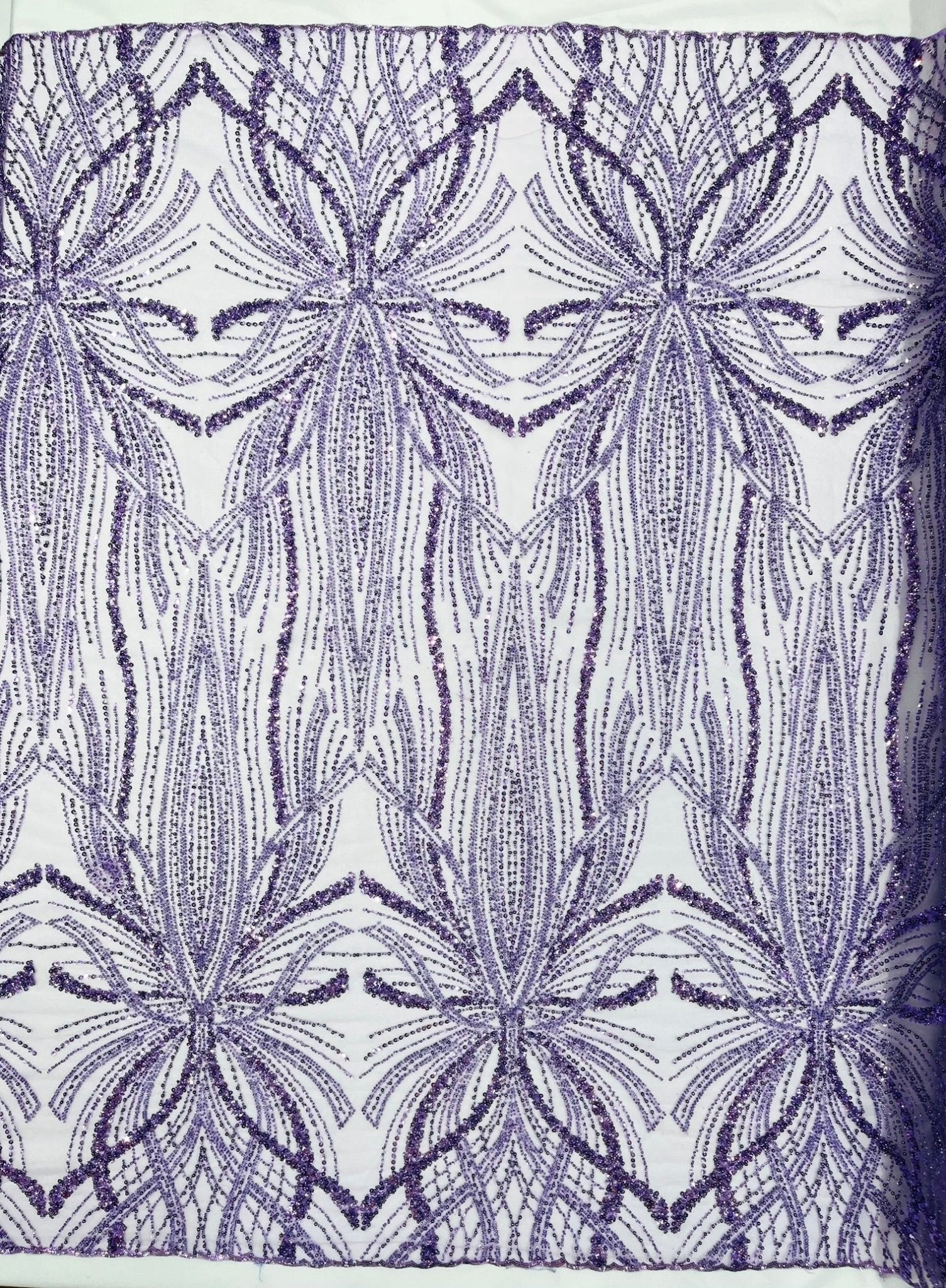 Palm Beaded Lace Fabric| Heavy Embroidered Design on 58" Mesh for Dresses - New Creations Fabric & Foam Inc