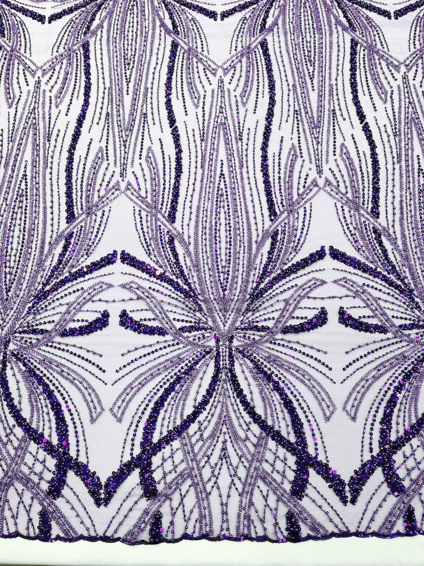 Palm Beaded Lace Fabric| Heavy Embroidered Design on 58" Mesh for Dresses - New Creations Fabric & Foam Inc