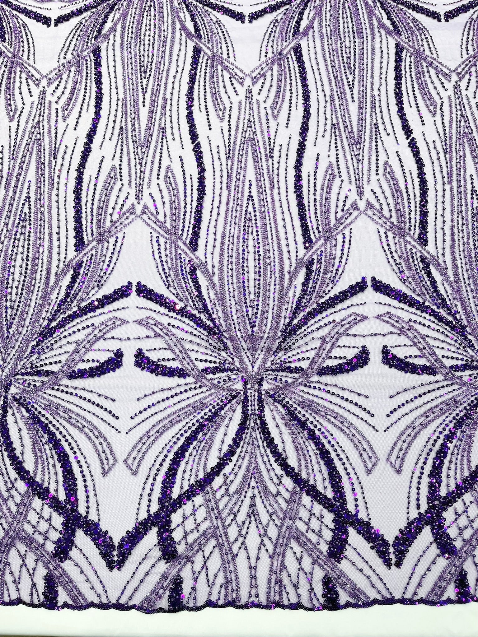 Palm Beaded Lace Fabric| Heavy Embroidered Design on 58" Mesh for Dresses - New Creations Fabric & Foam Inc