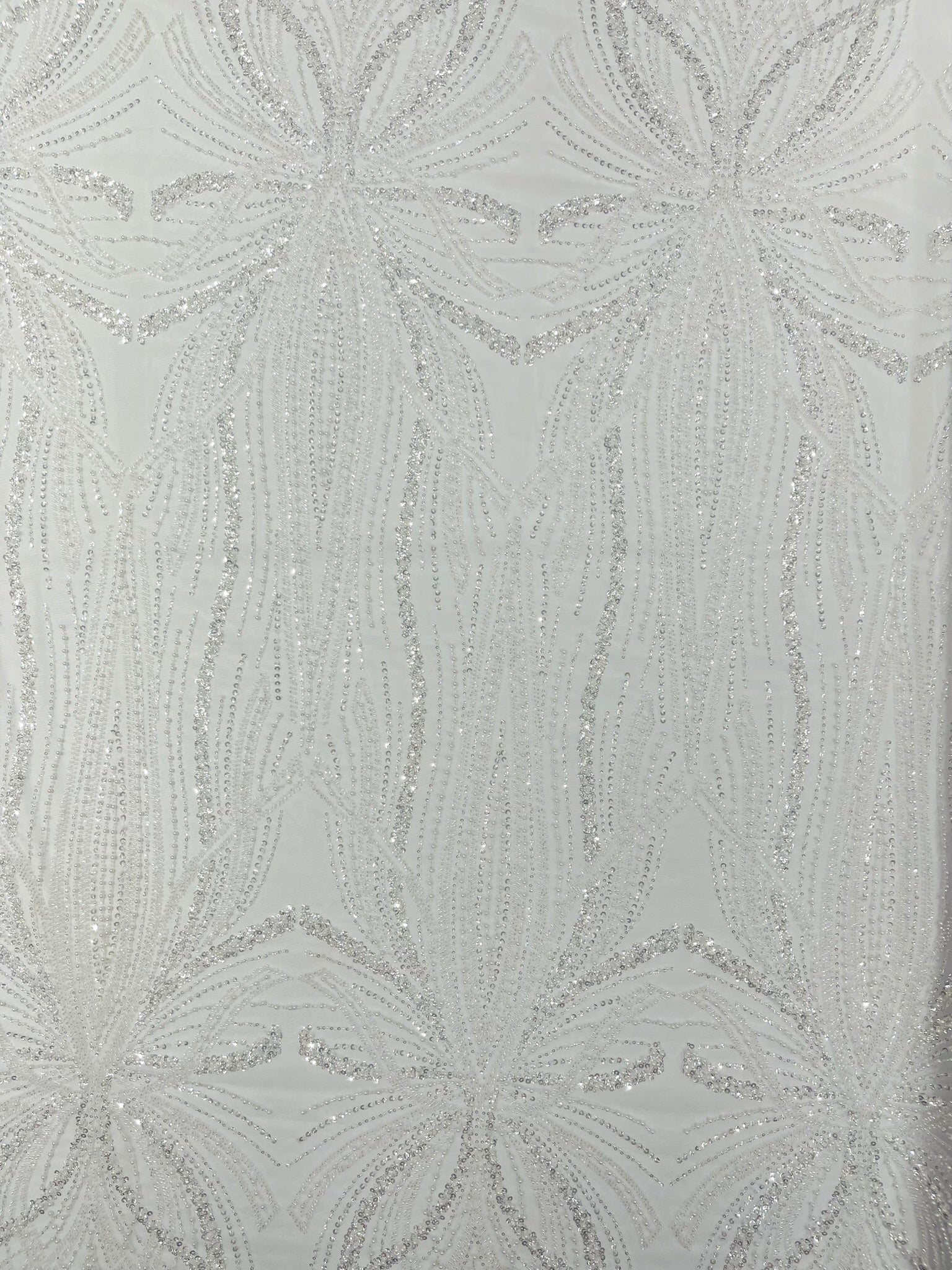 Palm Beaded Lace Fabric| Heavy Embroidered Design on 58" Mesh for Dresses - New Creations Fabric & Foam Inc